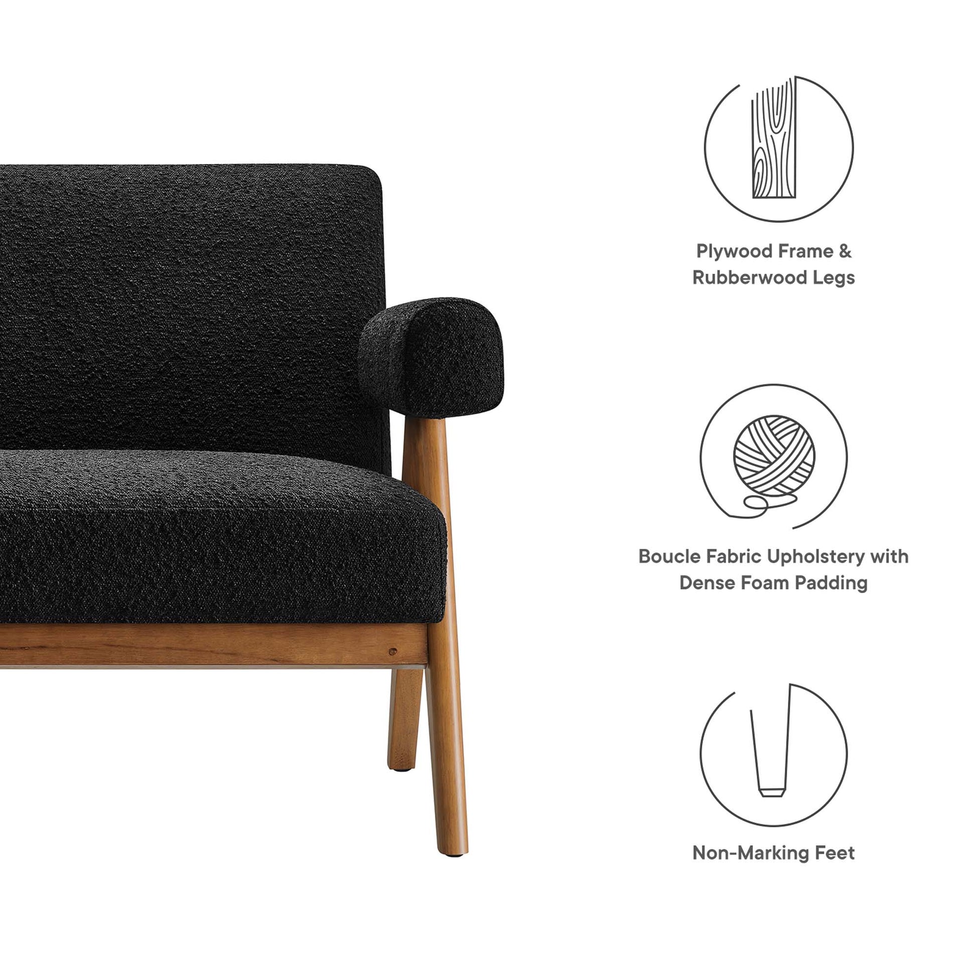 Lyra Boucle Fabric Loveseat - Light Gray