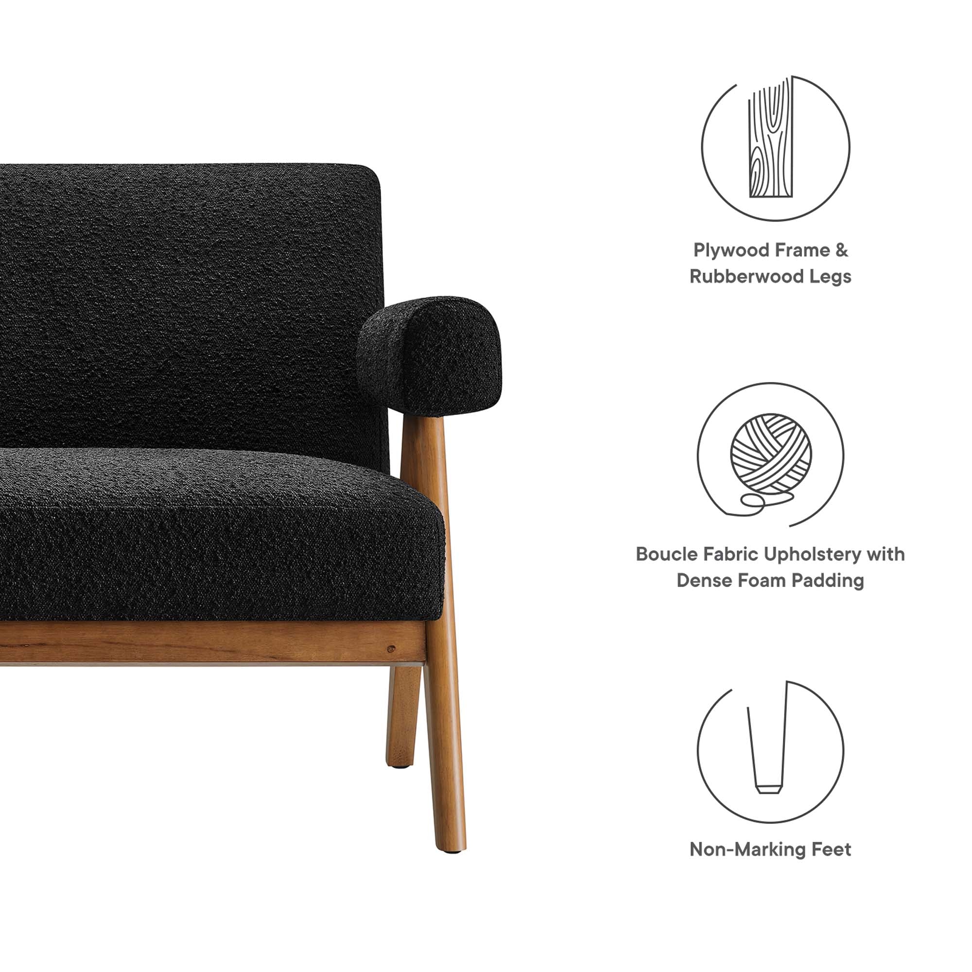 Lyra Boucle Fabric Loveseat - Light Gray