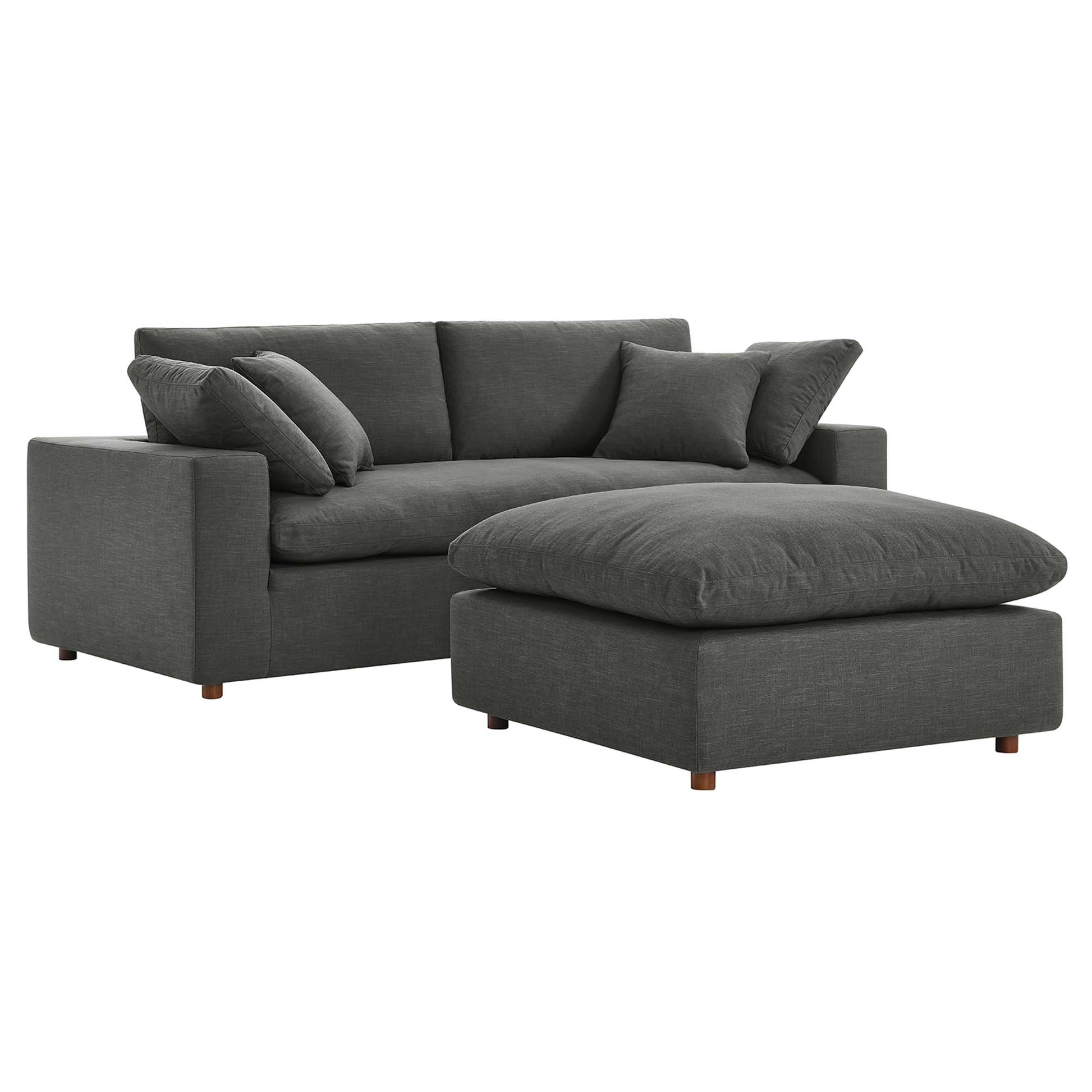 Commix Down Filled Overstuffed Sectional Sofa and Ottoman Set - Gray