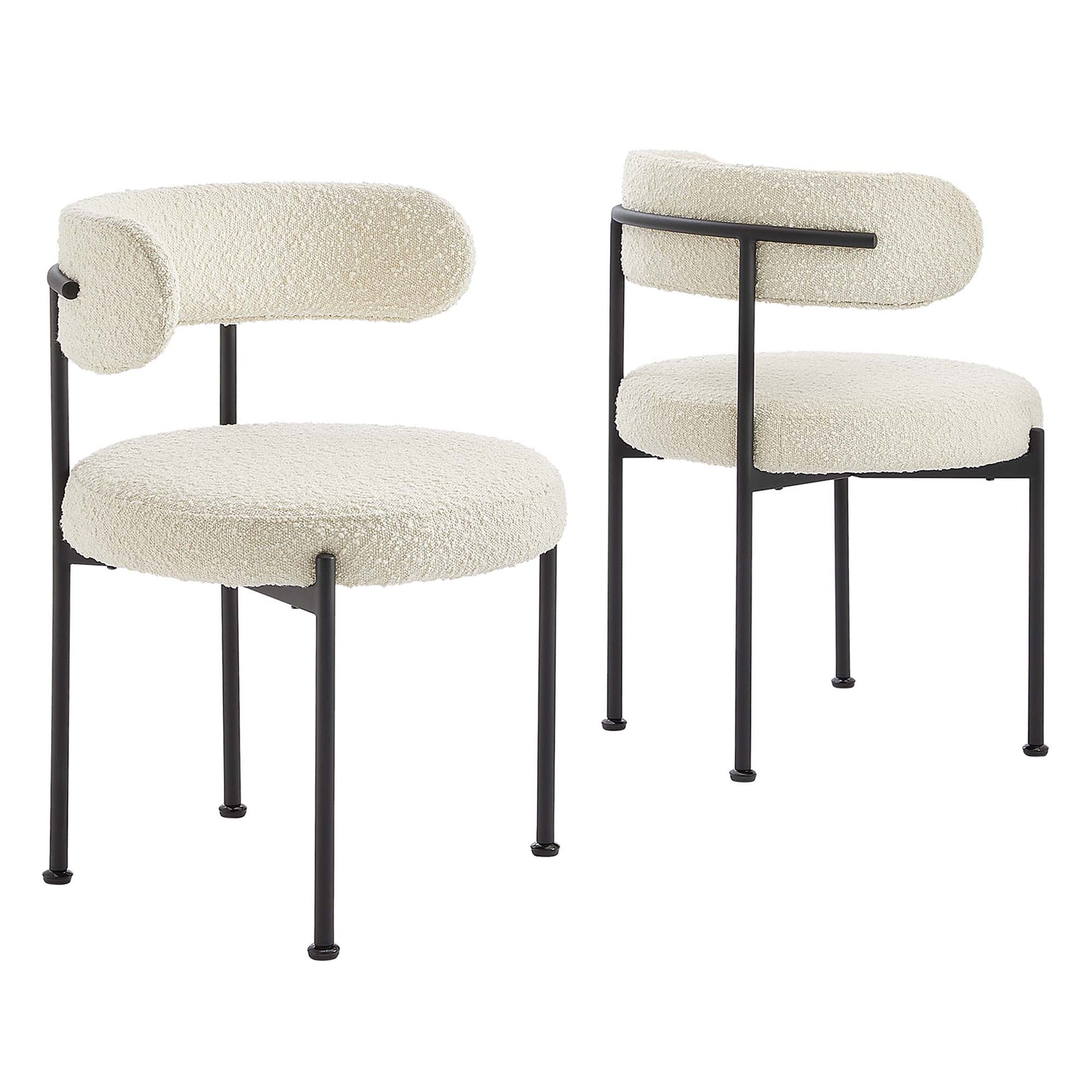 Albie Boucle Fabric Dining Chairs - Set of 2 - Ivory Black