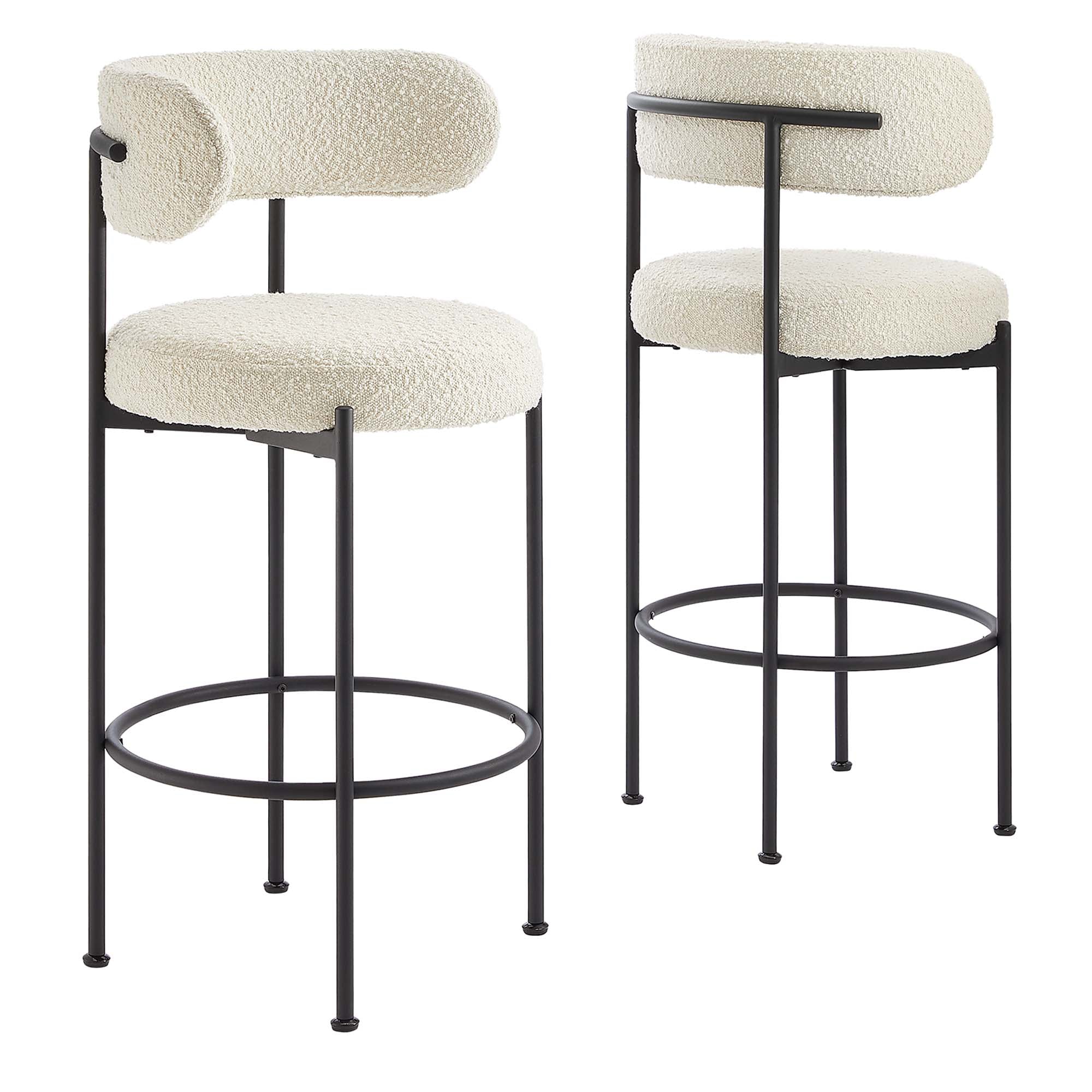 Albie Boucle Fabric Bar Stools - Set of 2 - Ivory Black