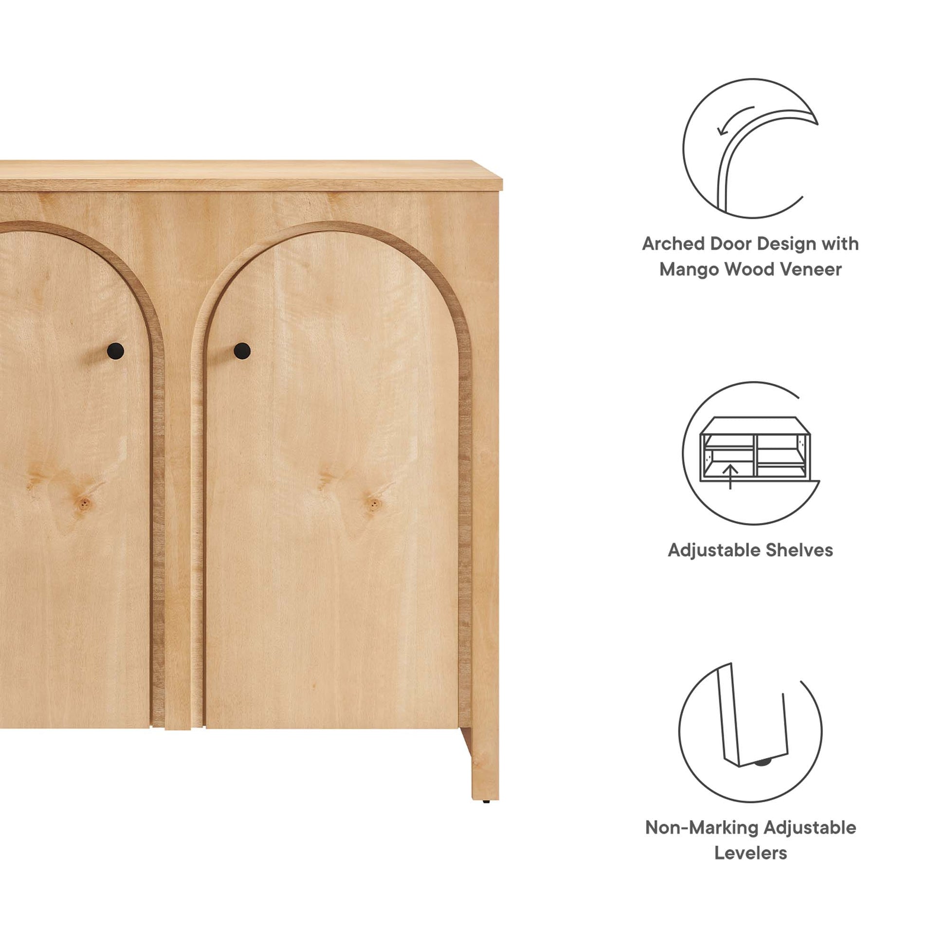 Appia 2-Door Arched Door Storage Cabinet - Walnut