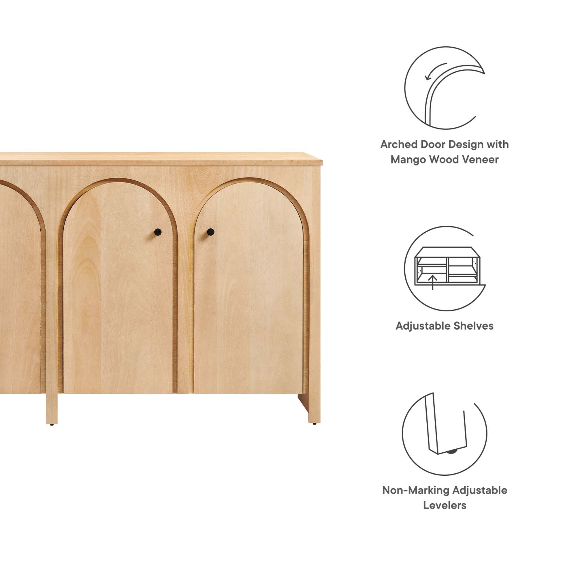 Appia Wood Grain 4-Door Sideboard Storage Cabinet - Walnut