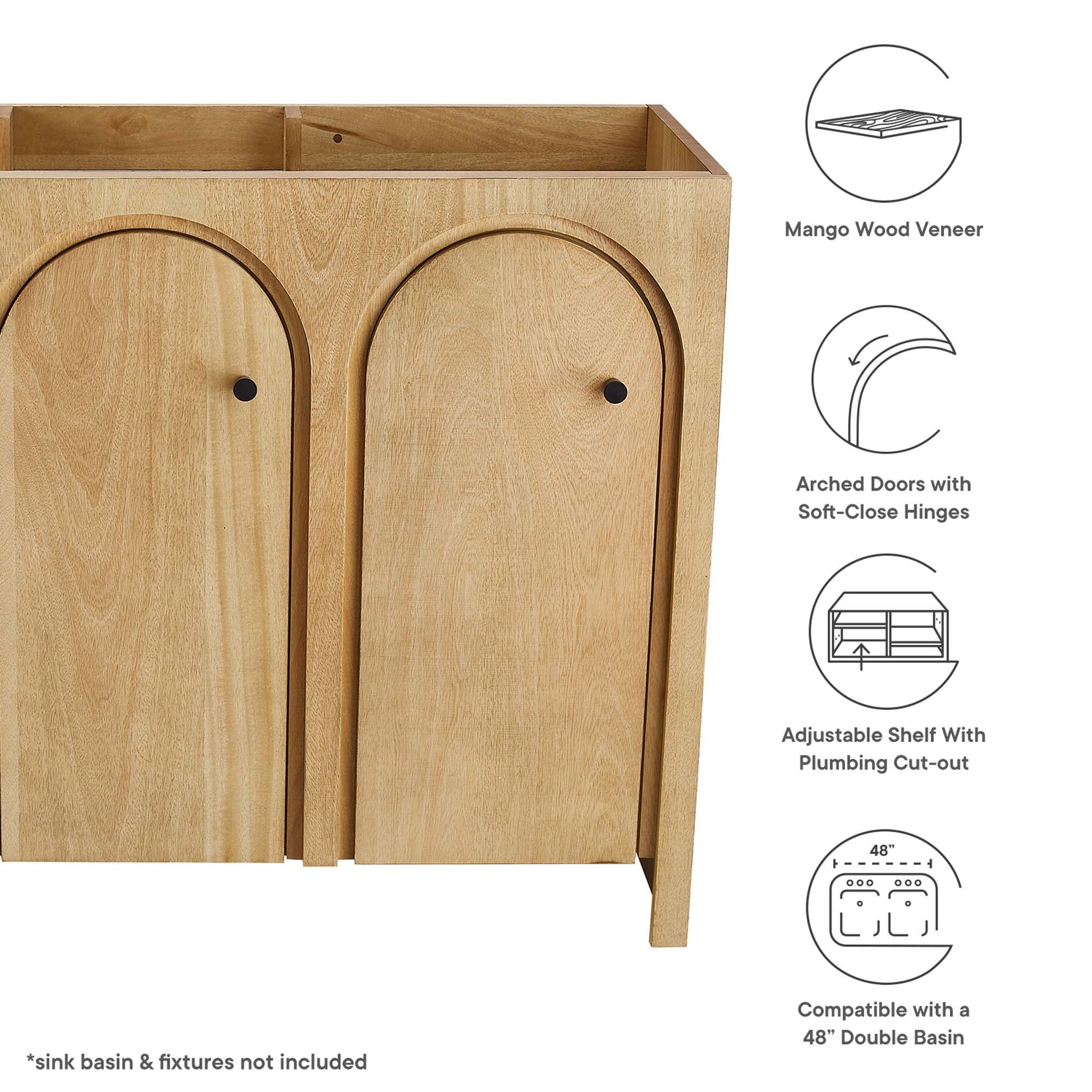Appia 48" Bathroom Vanity Cabinet (Sink Basin Not Included) - Oak
