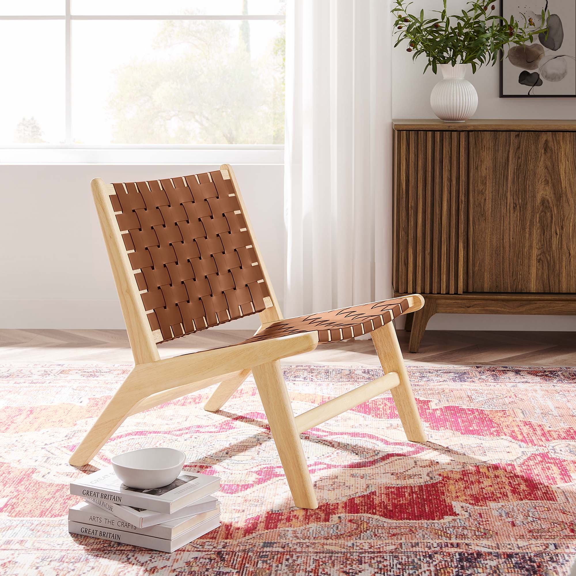 Saoirse Faux Leather Wood Accent Lounge Chair
