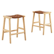 Saoirse Faux Leather Wood Counter Stool - Set of 2 - Natural Brown