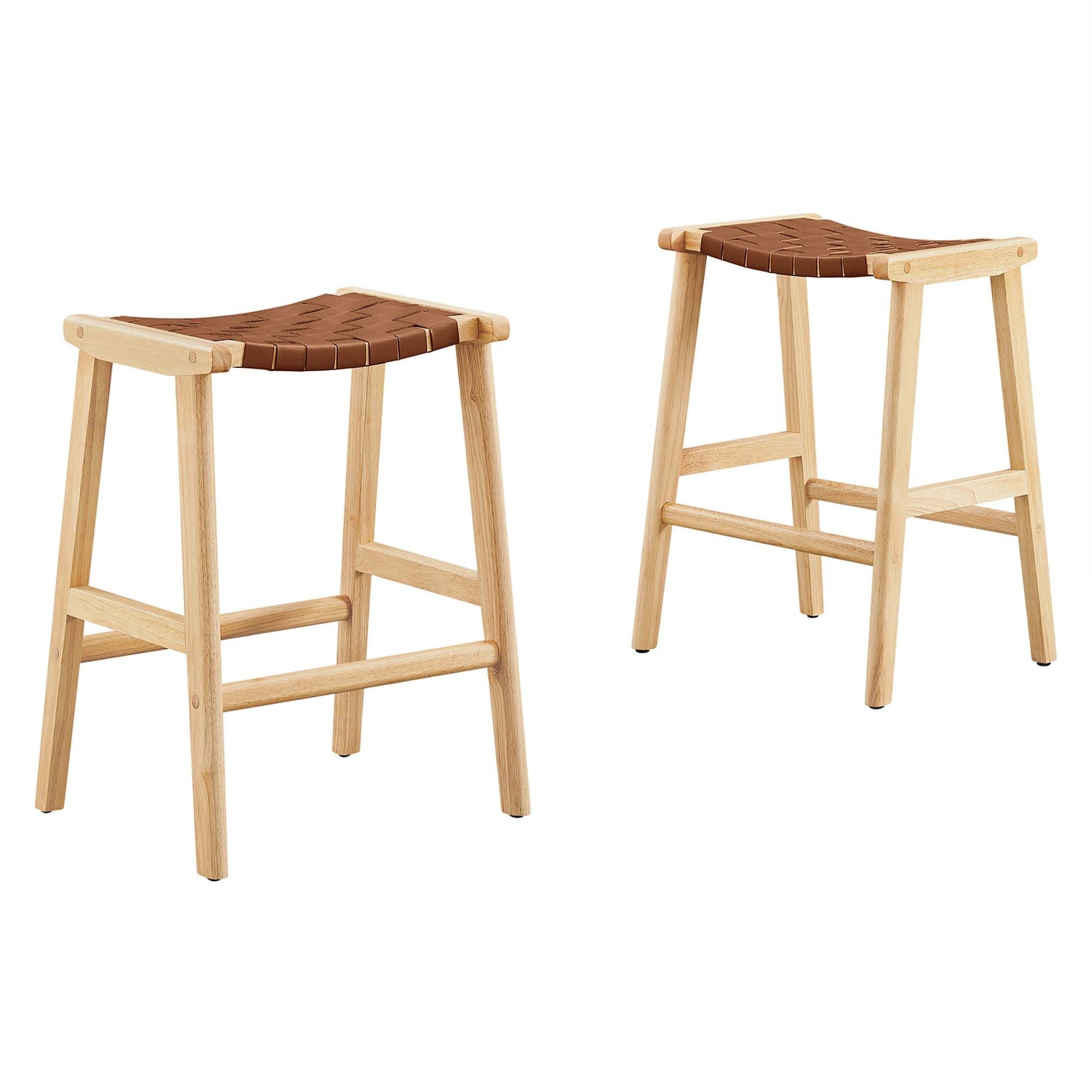 Saoirse Faux Leather Wood Counter Stool - Set of 2 - Natural Brown