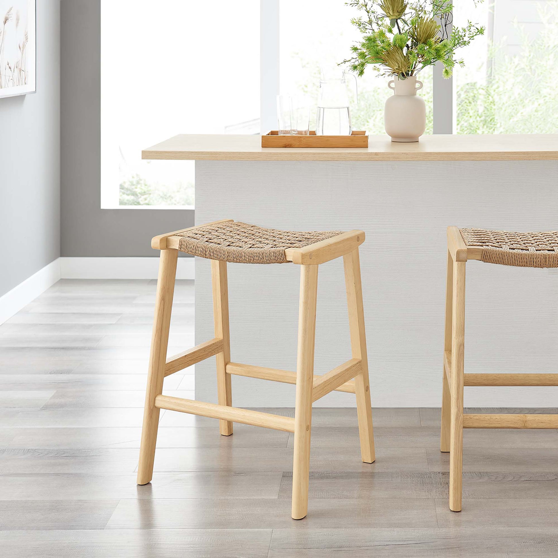 Saoirse Woven Rope Wood Counter Stool - Set of 2