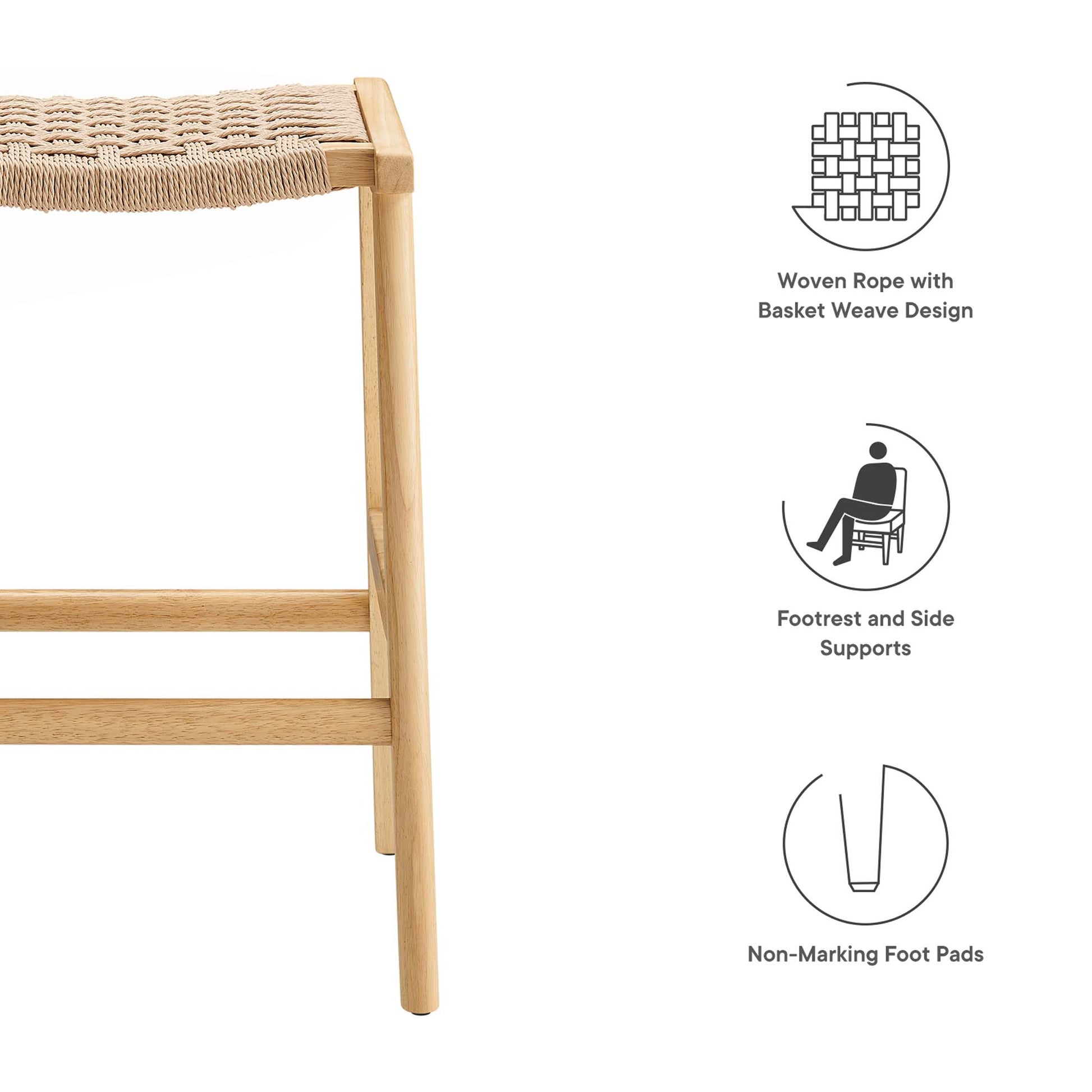 Saoirse Woven Rope Wood Counter Stool - Set of 2 - Walnut Black