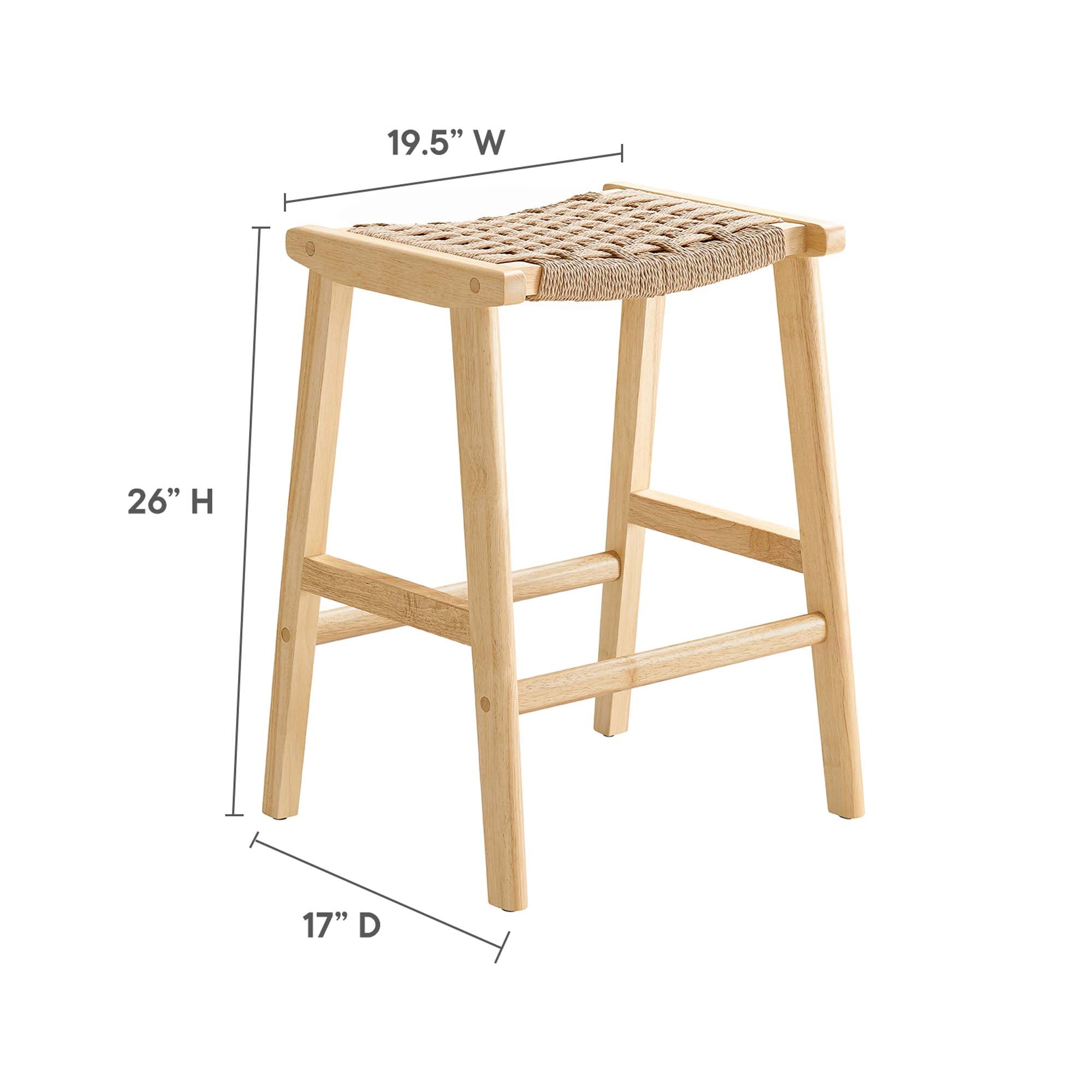 Saoirse Woven Rope Wood Counter Stool - Set of 2 - Walnut Natural