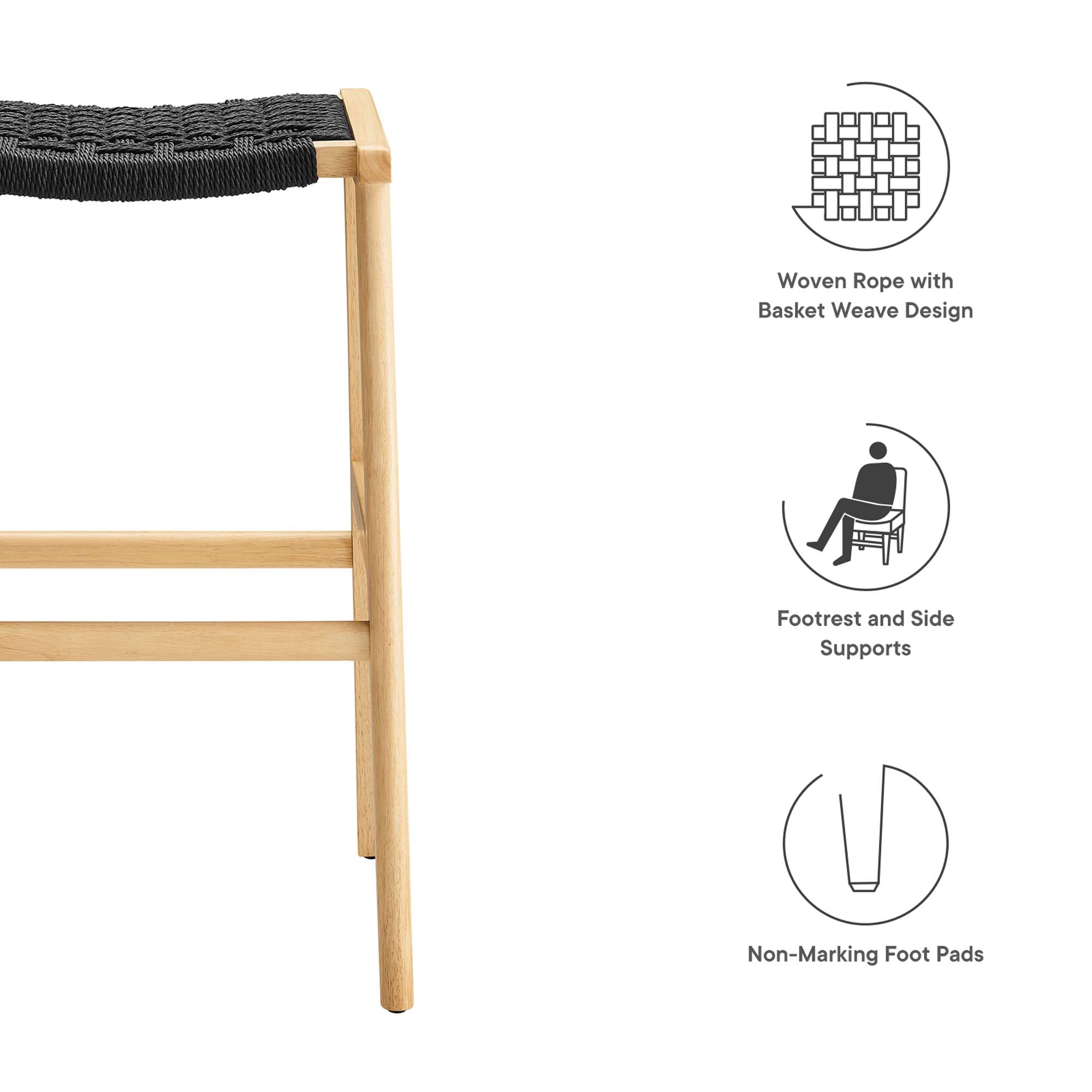 Saoirse Woven Rope Wood Bar Stool Set of 2 - Natural Natural
