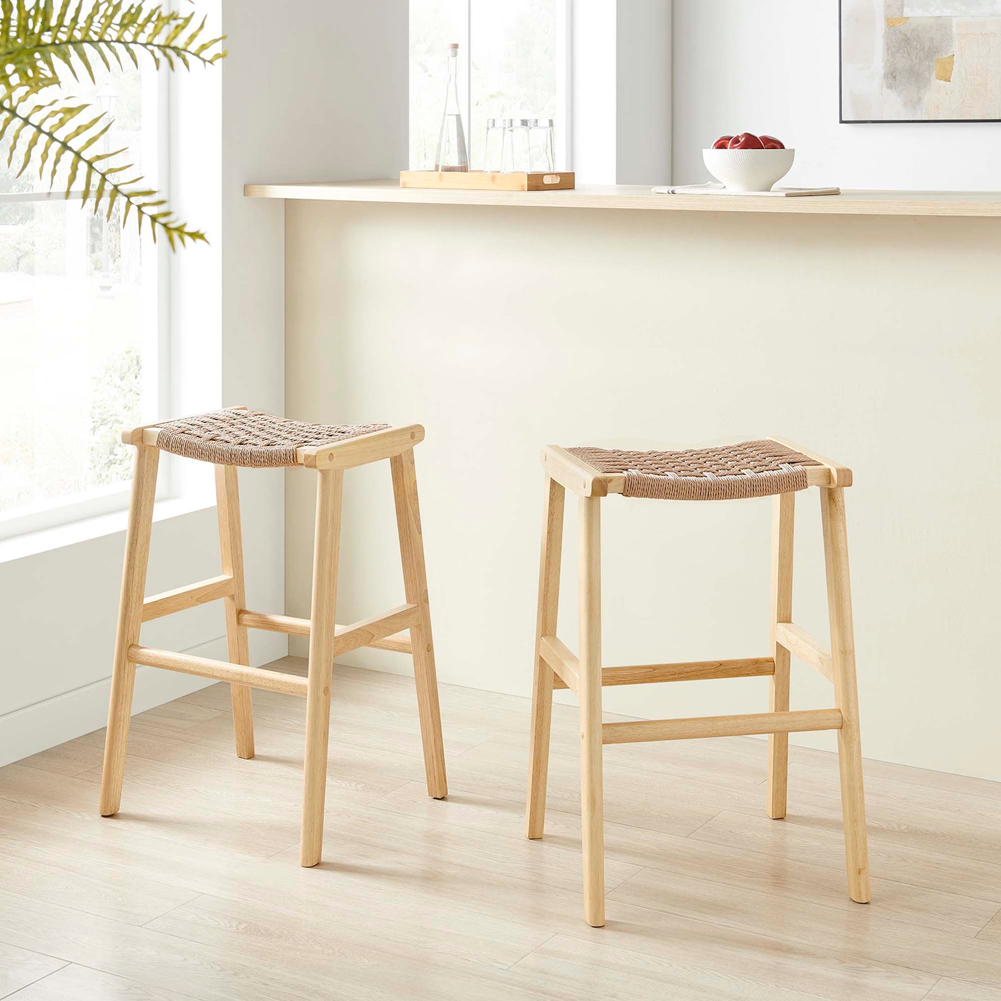 Saoirse Woven Rope Wood Bar Stool Set of 2