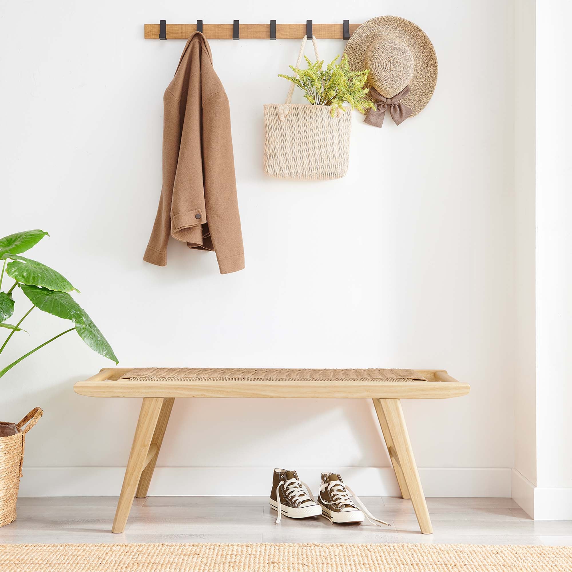 Saoirse 47" Woven Rope Wood Bench
