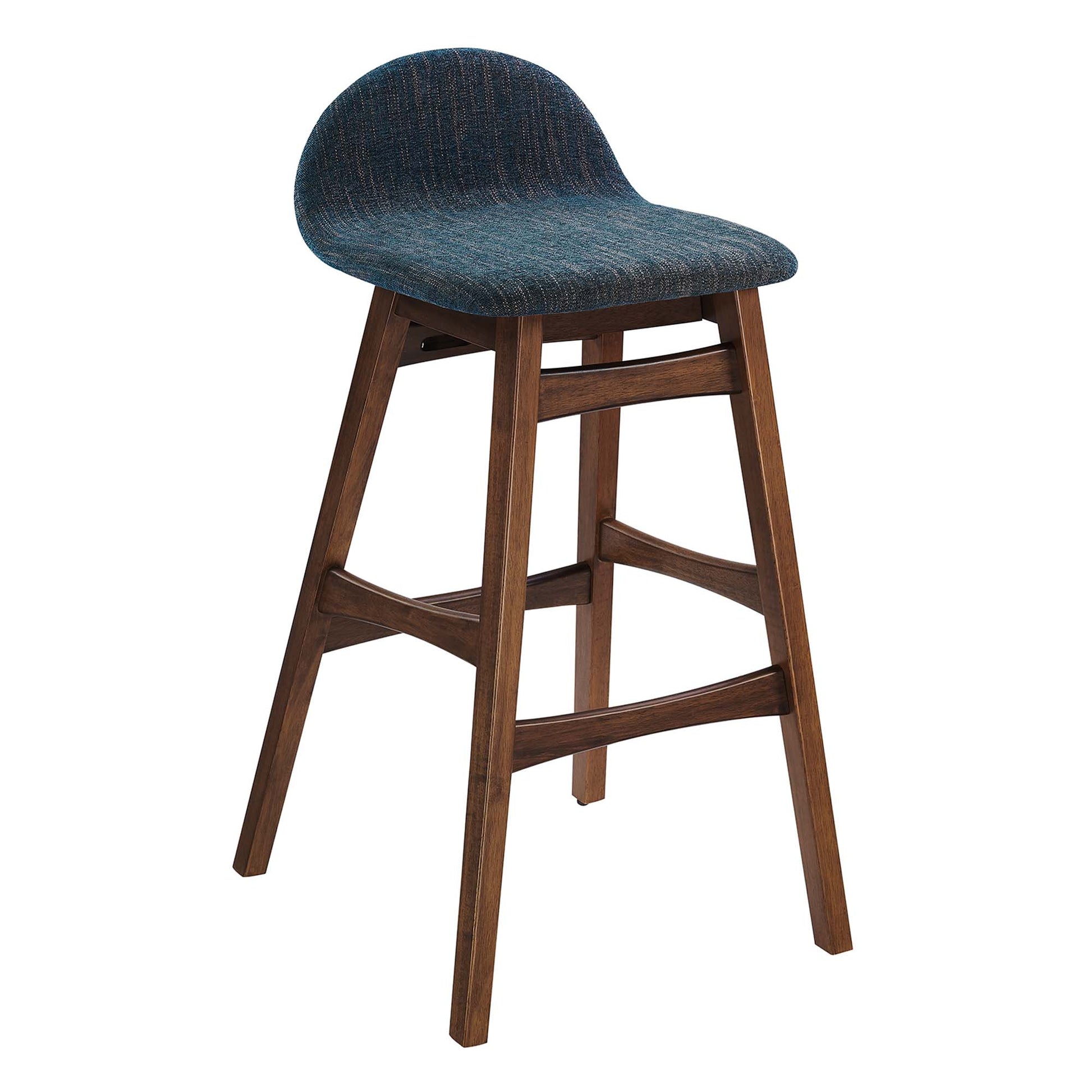 Juno Heathered Fabric Wood Bar Stool - Set of 2 - Navy Fabric