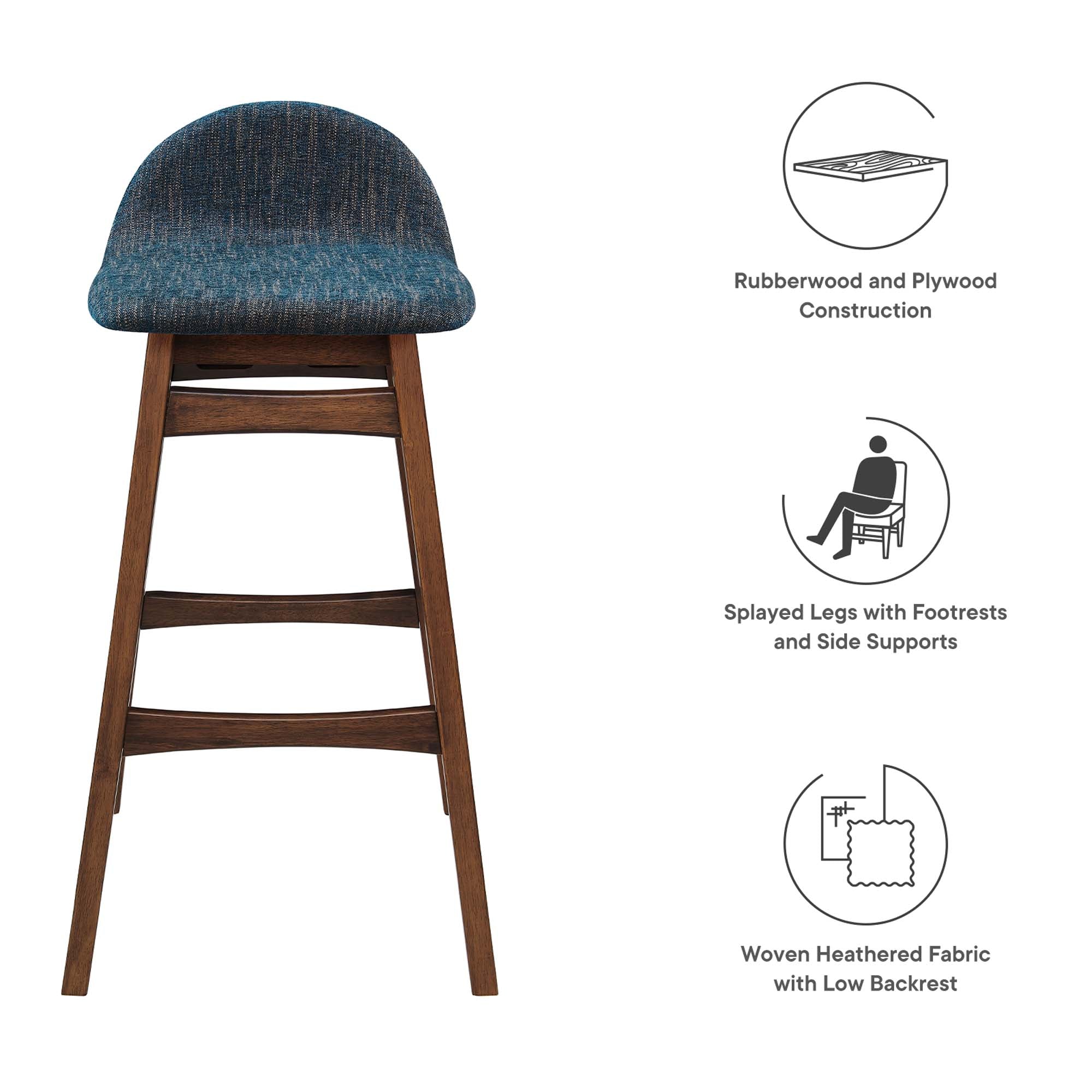 Juno Heathered Fabric Wood Bar Stool - Set of 2 - Ivory Fabric