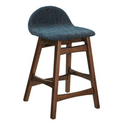Juno Heathered Fabric Wood Counter Stool - Set of 2 - Navy Fabric