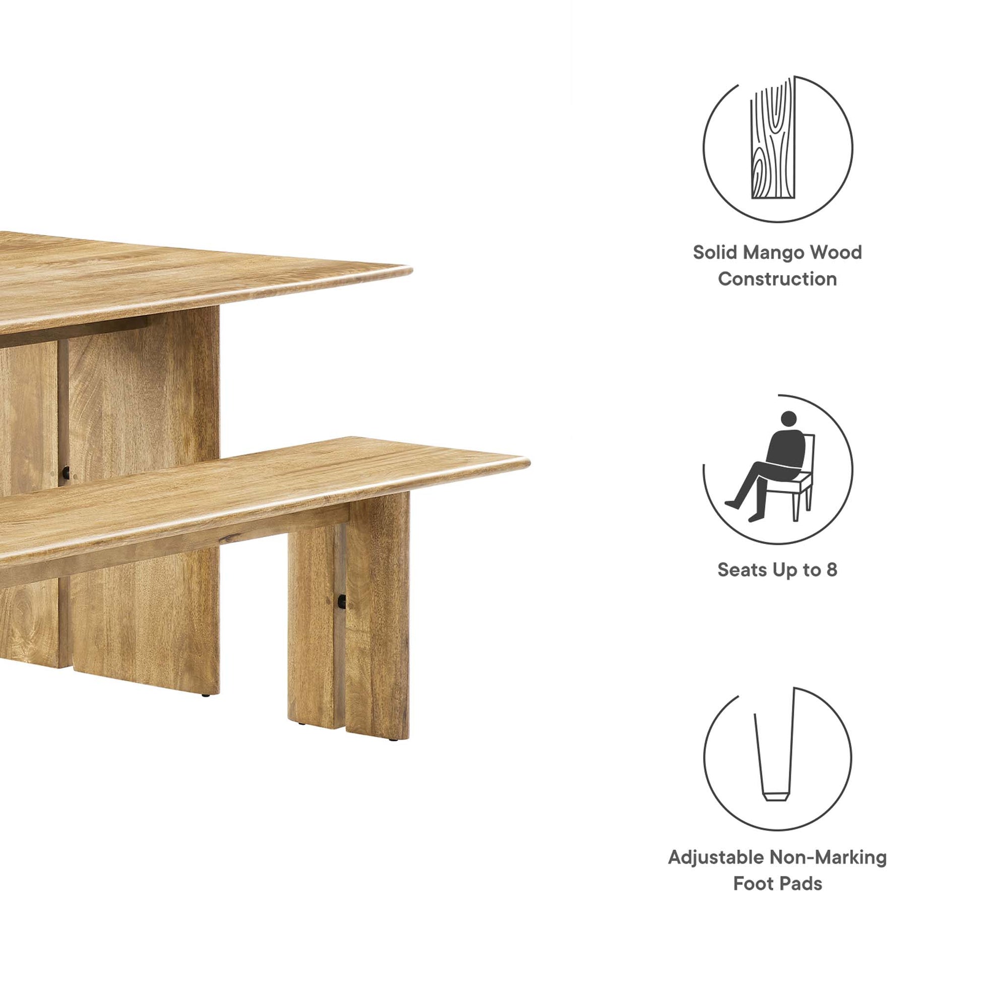 Amistad 86" Wood Dining Table and Bench Set - Walnut