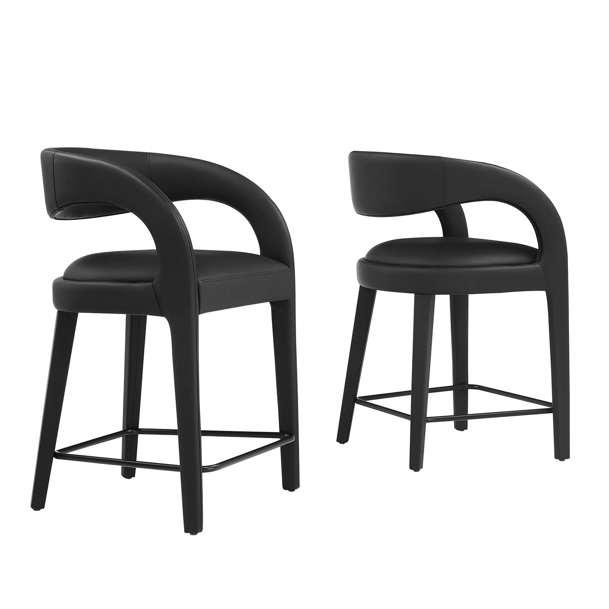 Pinnacle Vegan Leather Counter Stool Set of Two - Black Black