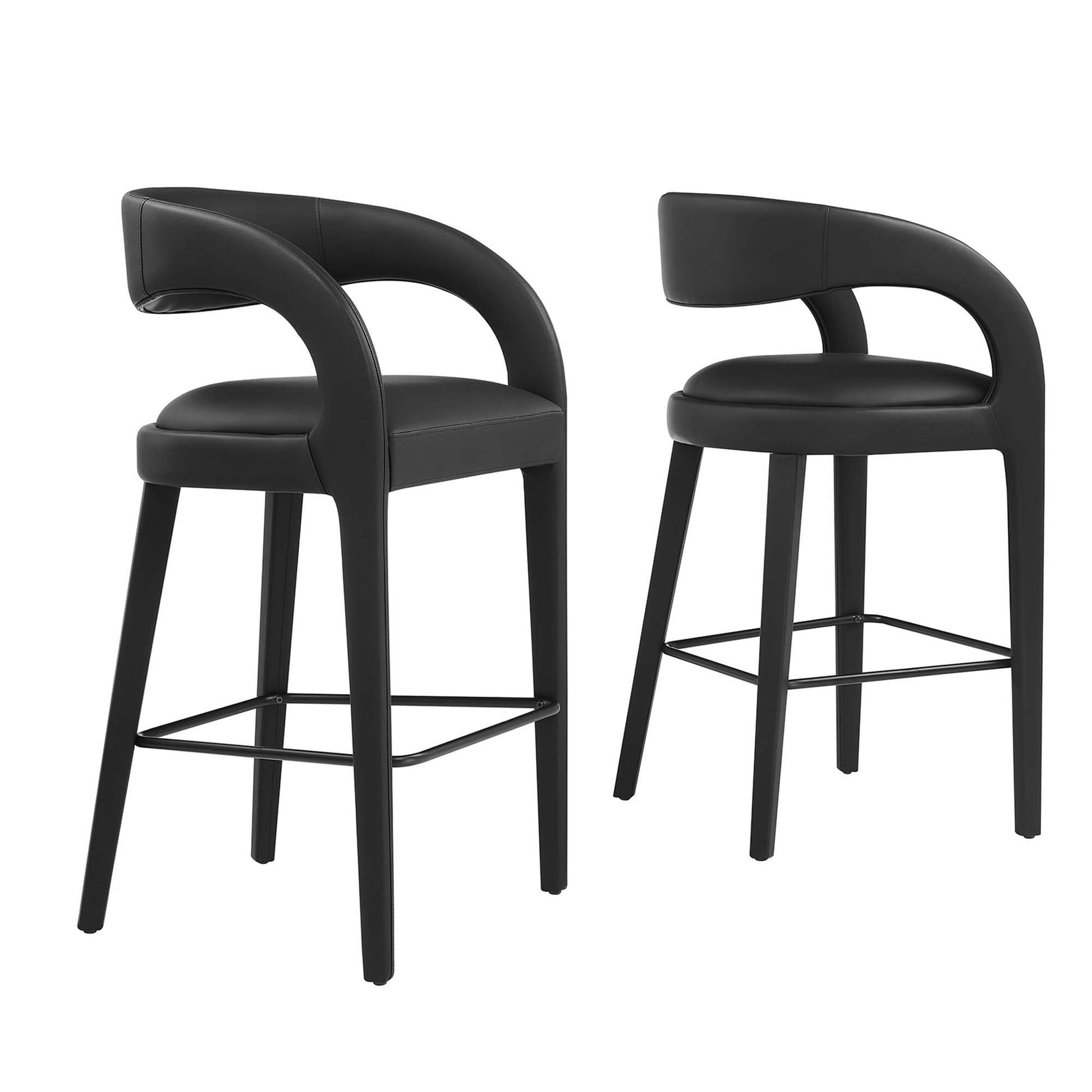 Pinnacle Vegan Leather Bar Stool Set of Two - Black Black