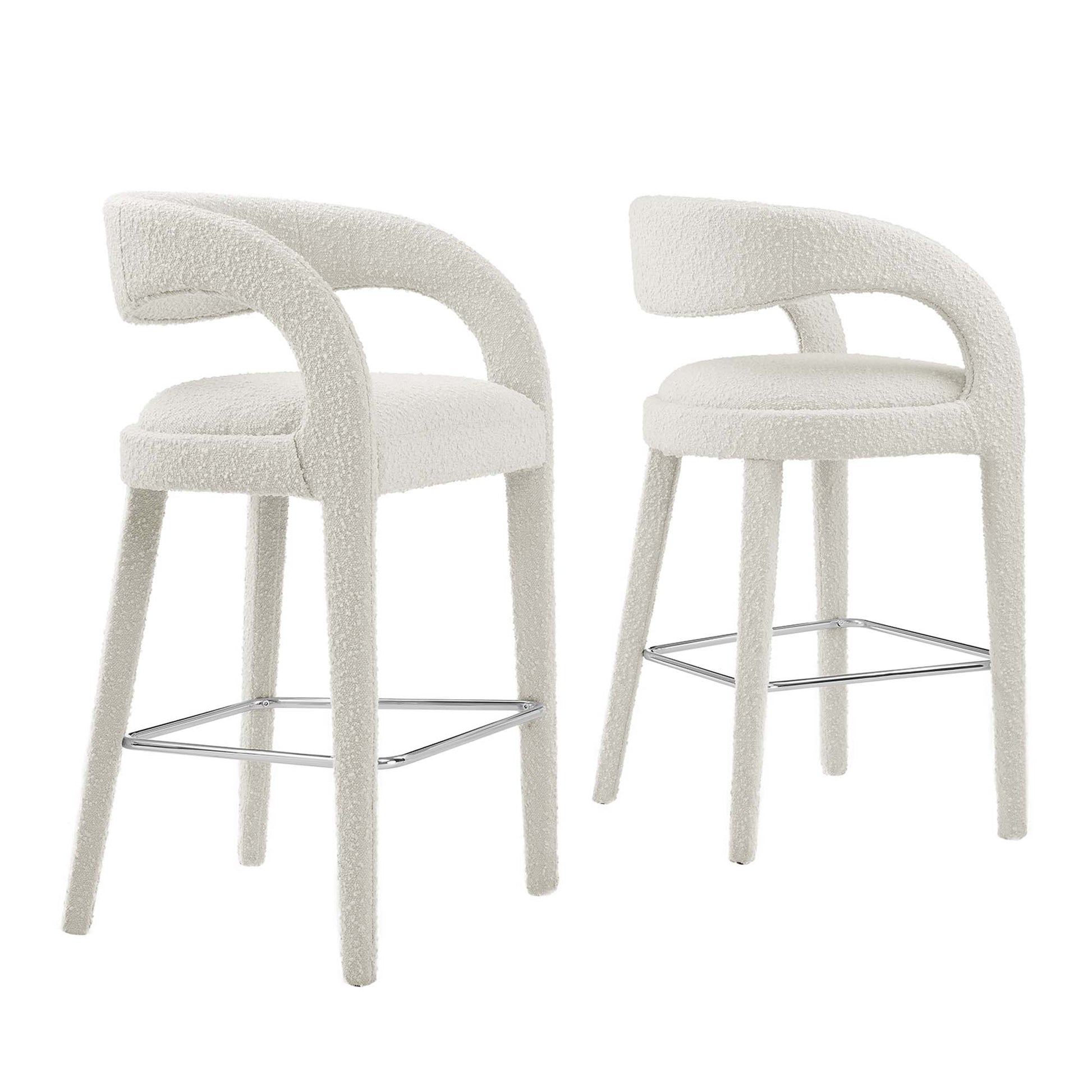 Pinnacle Boucle Upholstered Bar Stool Set of 2 - Ivory Silver
