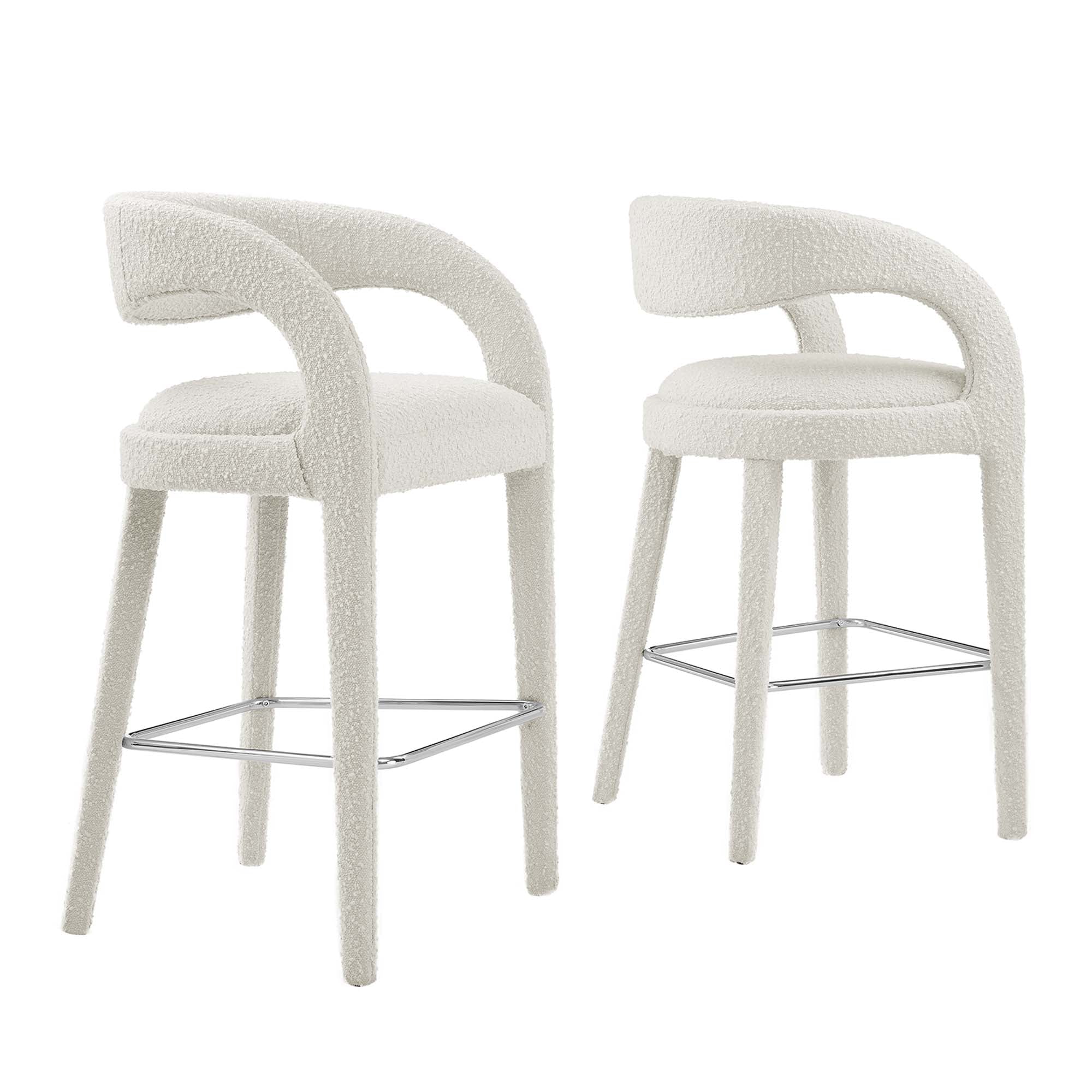 Pinnacle Boucle Upholstered Bar Stool Set of 2 - Ivory Silver