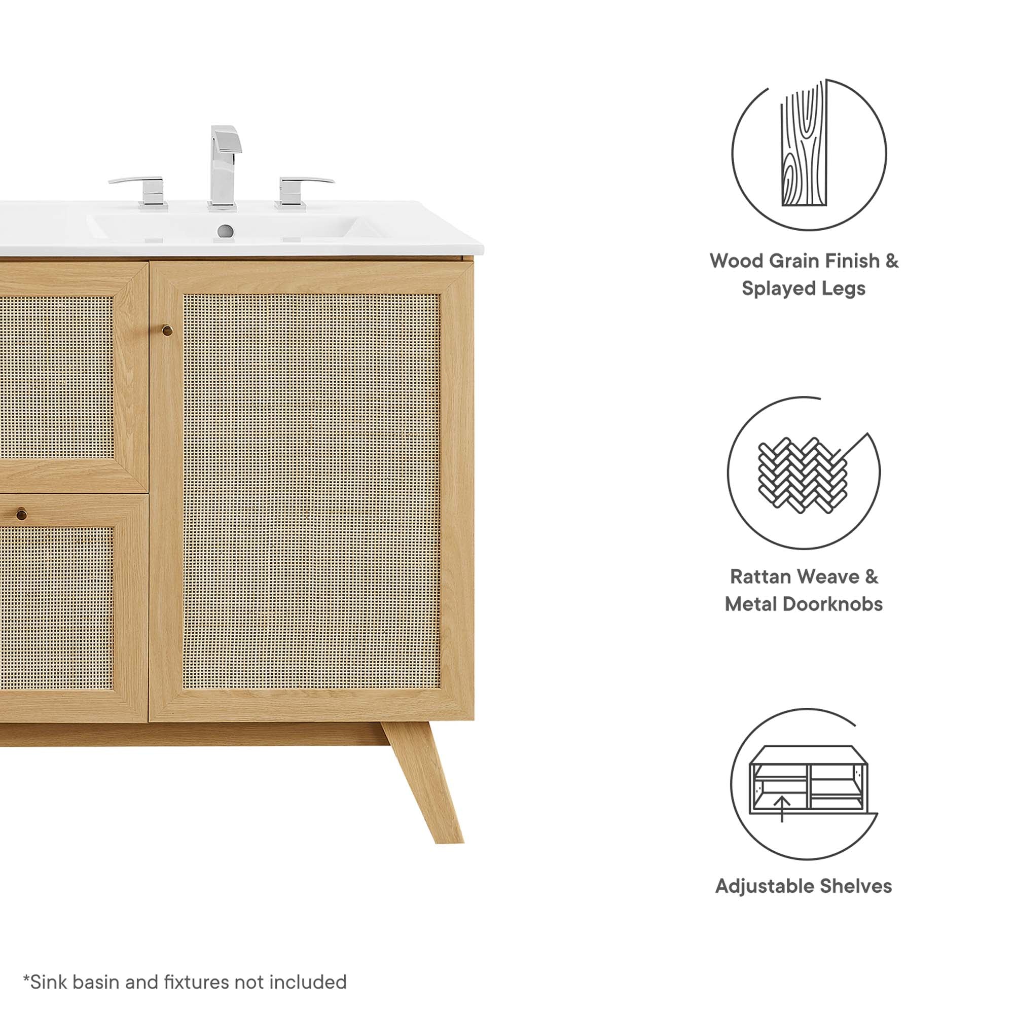 Soma 48" Single or Double Sink Compatible Bathroom Vanity Cabinet (Sink Basin Not Included) - Walnut