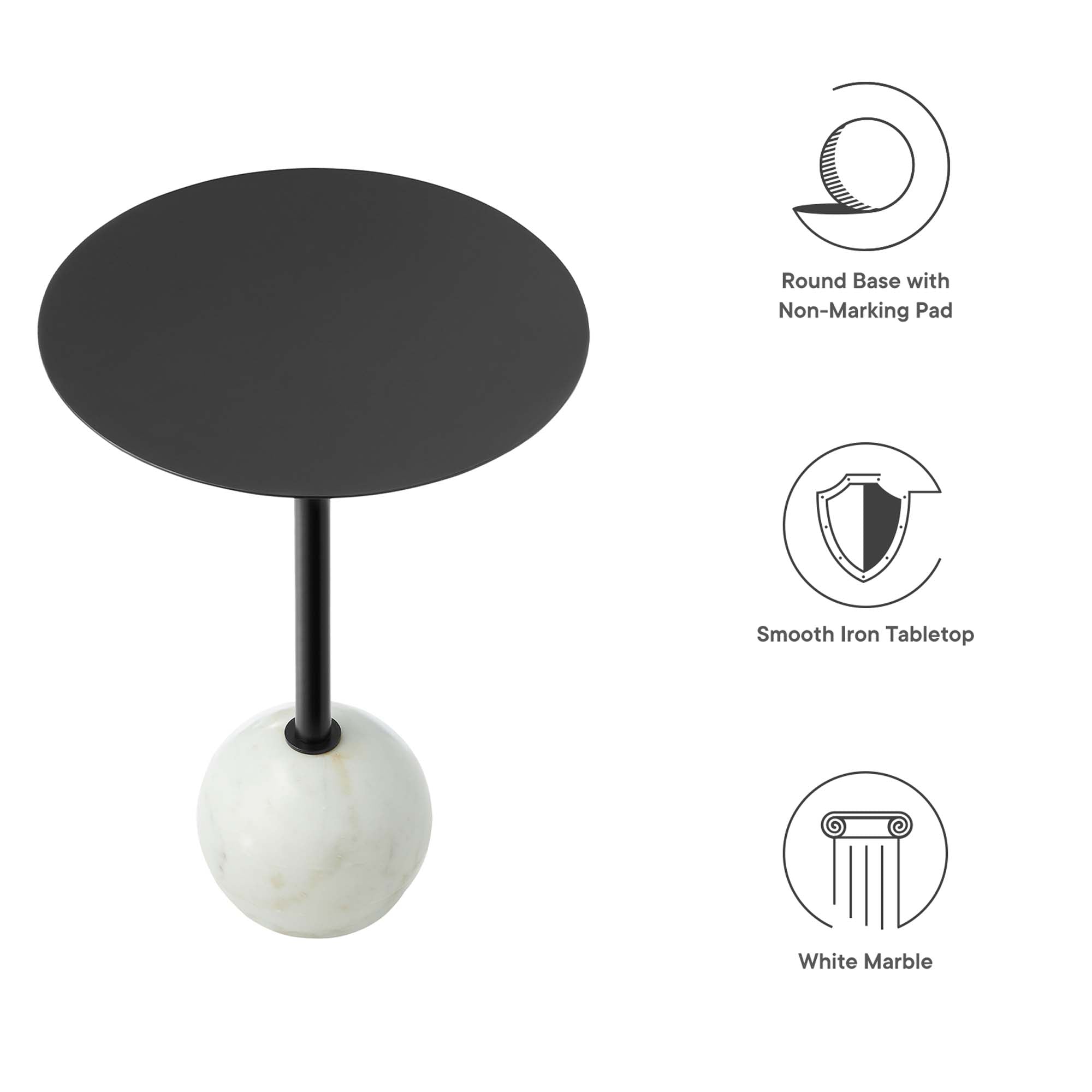 Aliza Round White Marble Side Table - White White