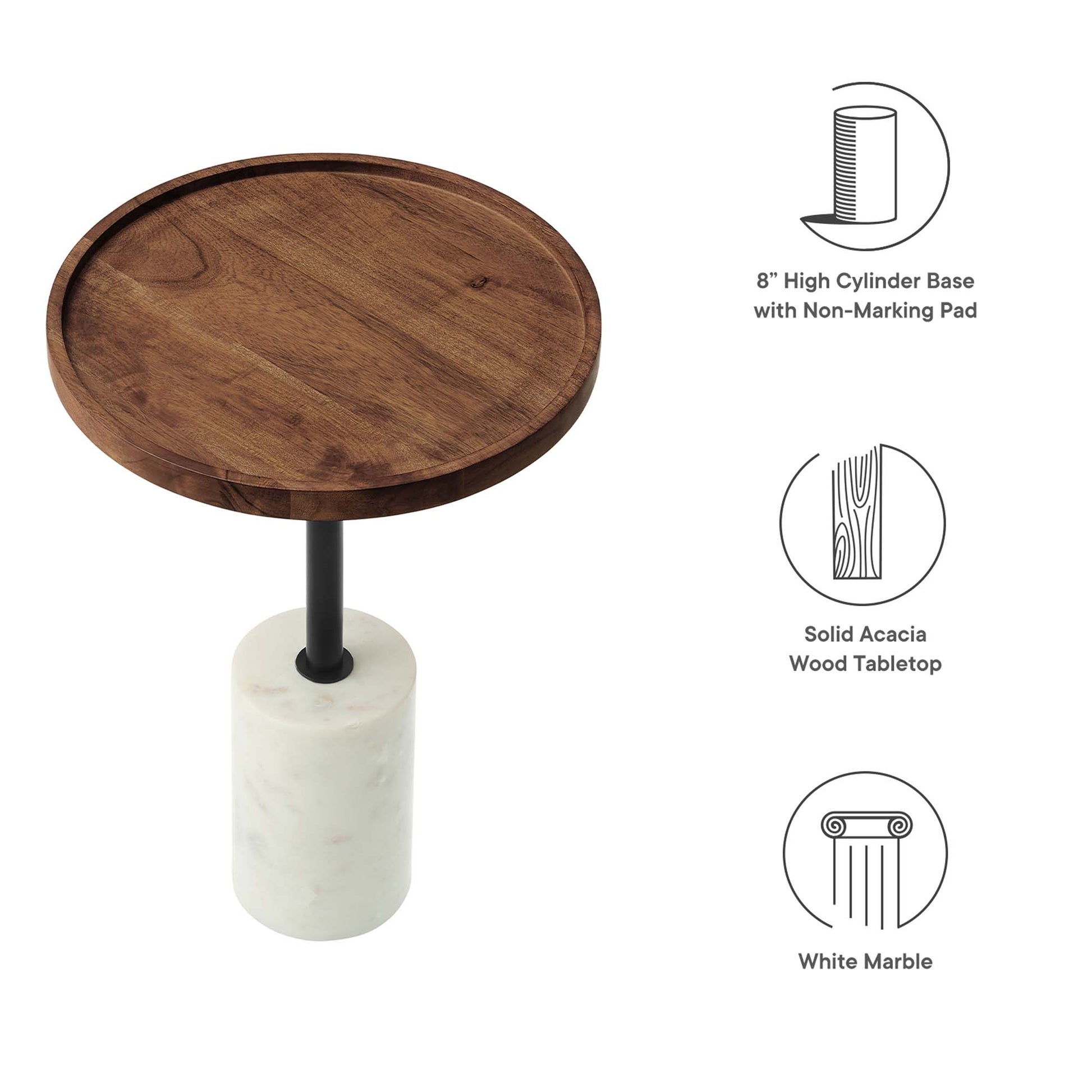 Amina Round Acacia Wood Side Table - White Walnut