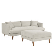 Zoya Down Filled Overstuffed Sofa and Ottoman Set - Heathered Weave Ivory