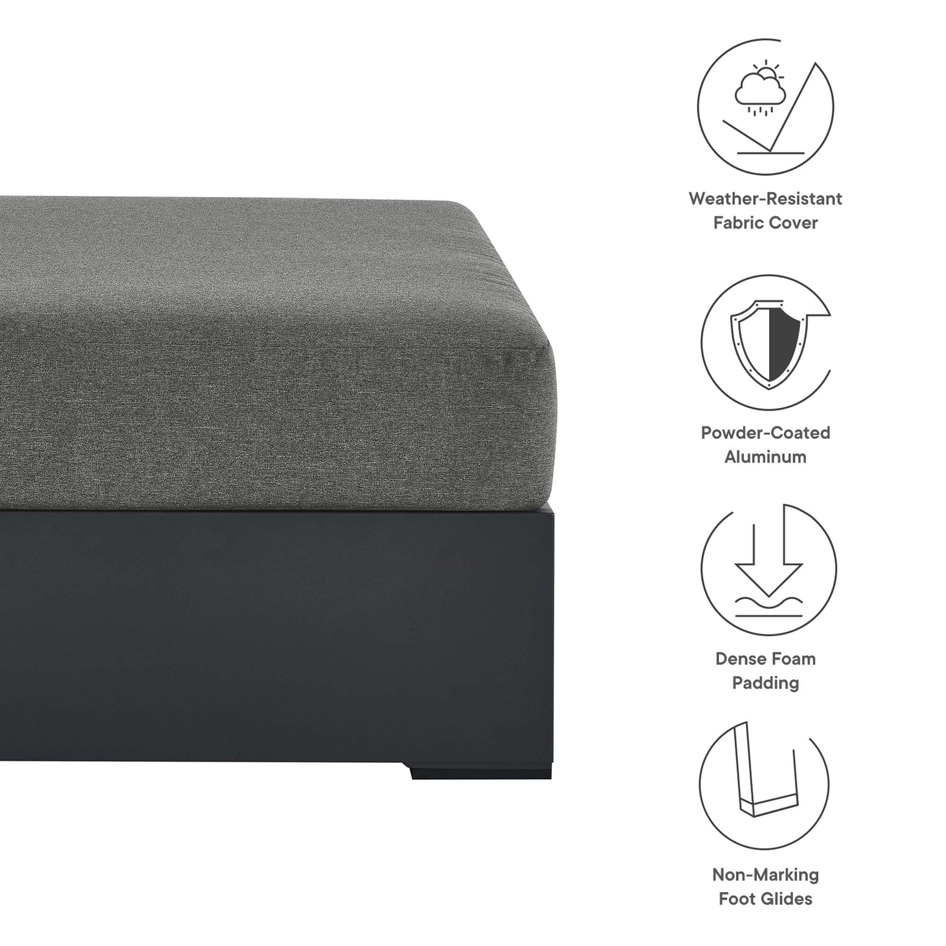 Tahoe Outdoor Patio Powder-Coated Aluminum Ottoman - Gray Gray