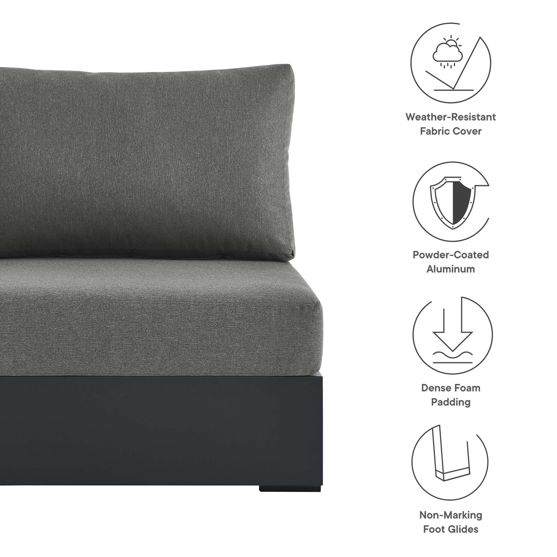 Tahoe Outdoor Patio Powder-Coated Aluminum Modular Armless Chair - Gray Gray