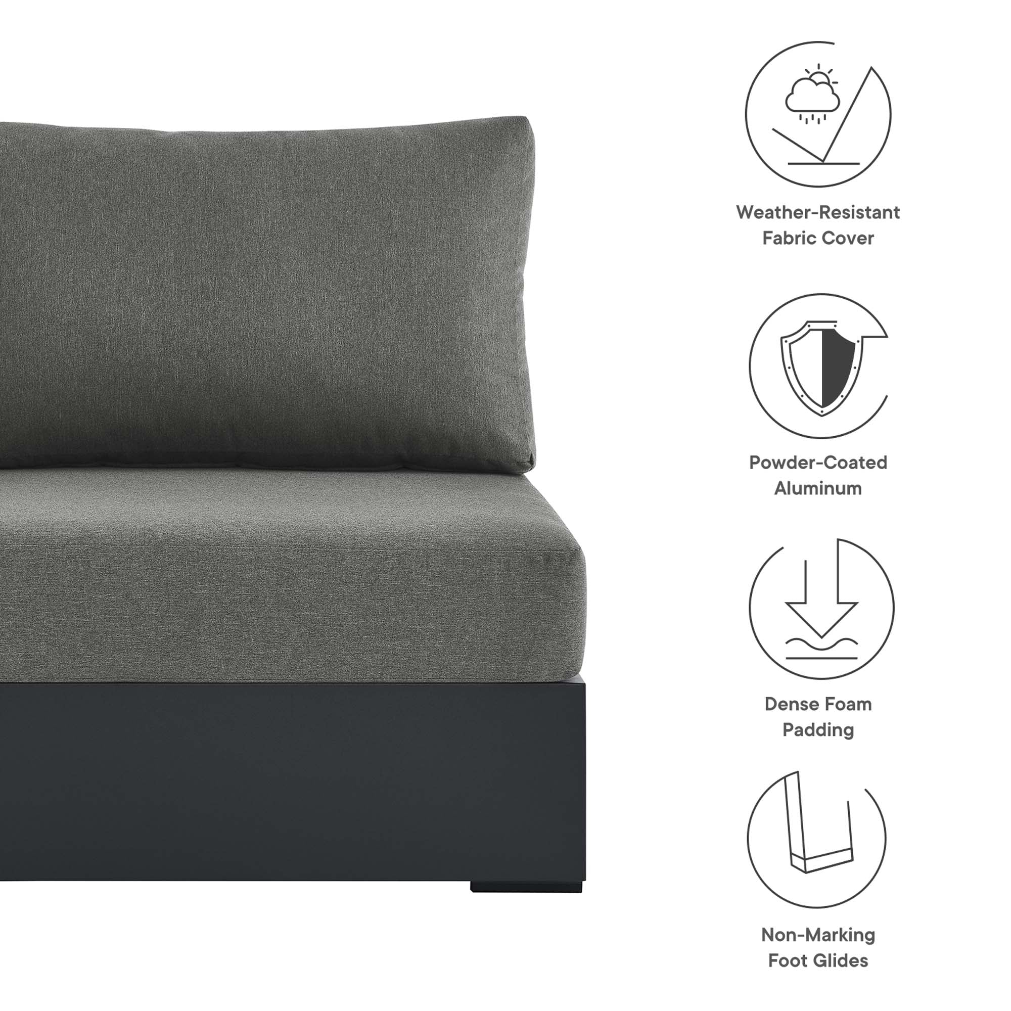 Tahoe Outdoor Patio Powder-Coated Aluminum Modular Armless Chair - Gray Gray
