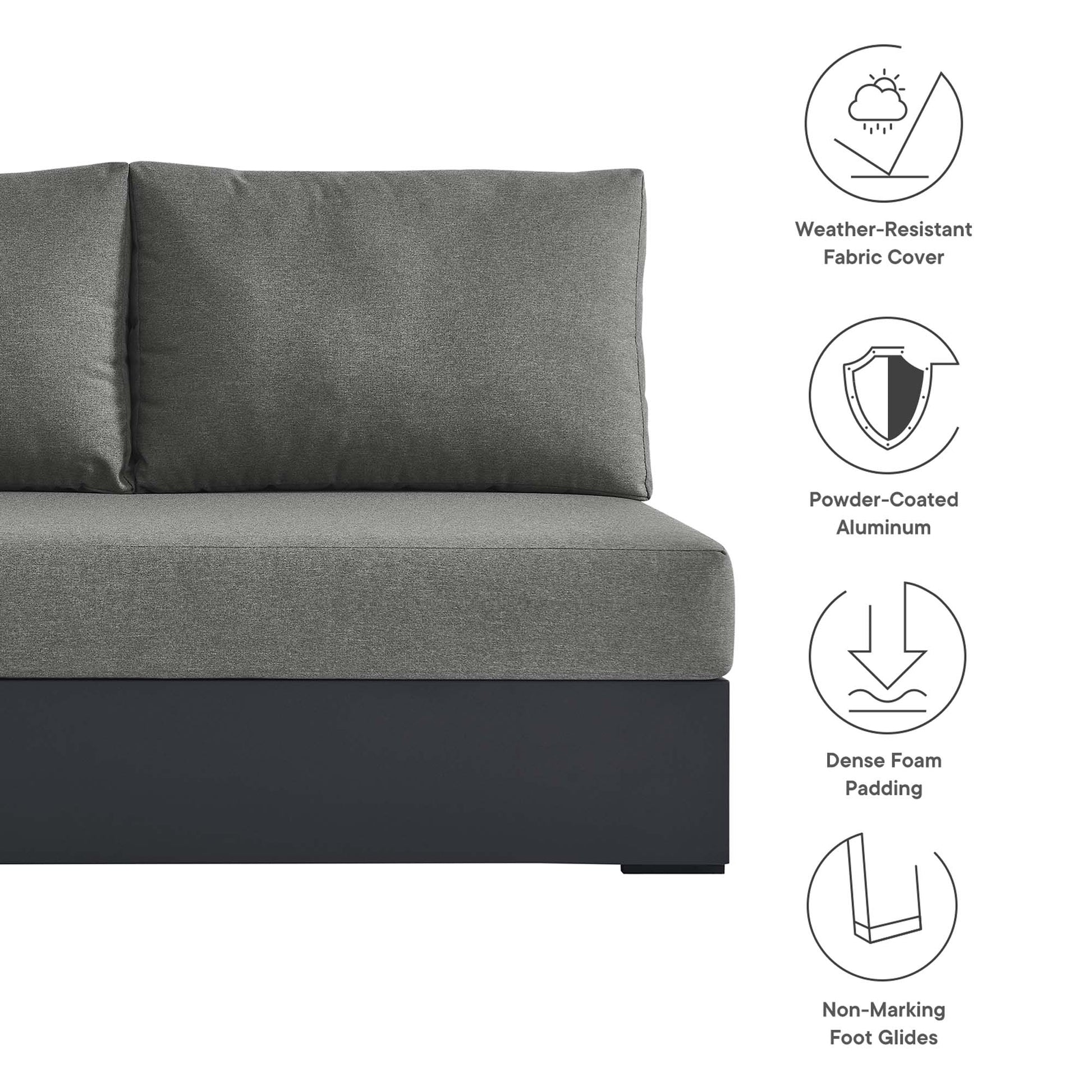 Tahoe Outdoor Patio Powder-Coated Aluminum Modular Left-Facing Loveseat - Gray White