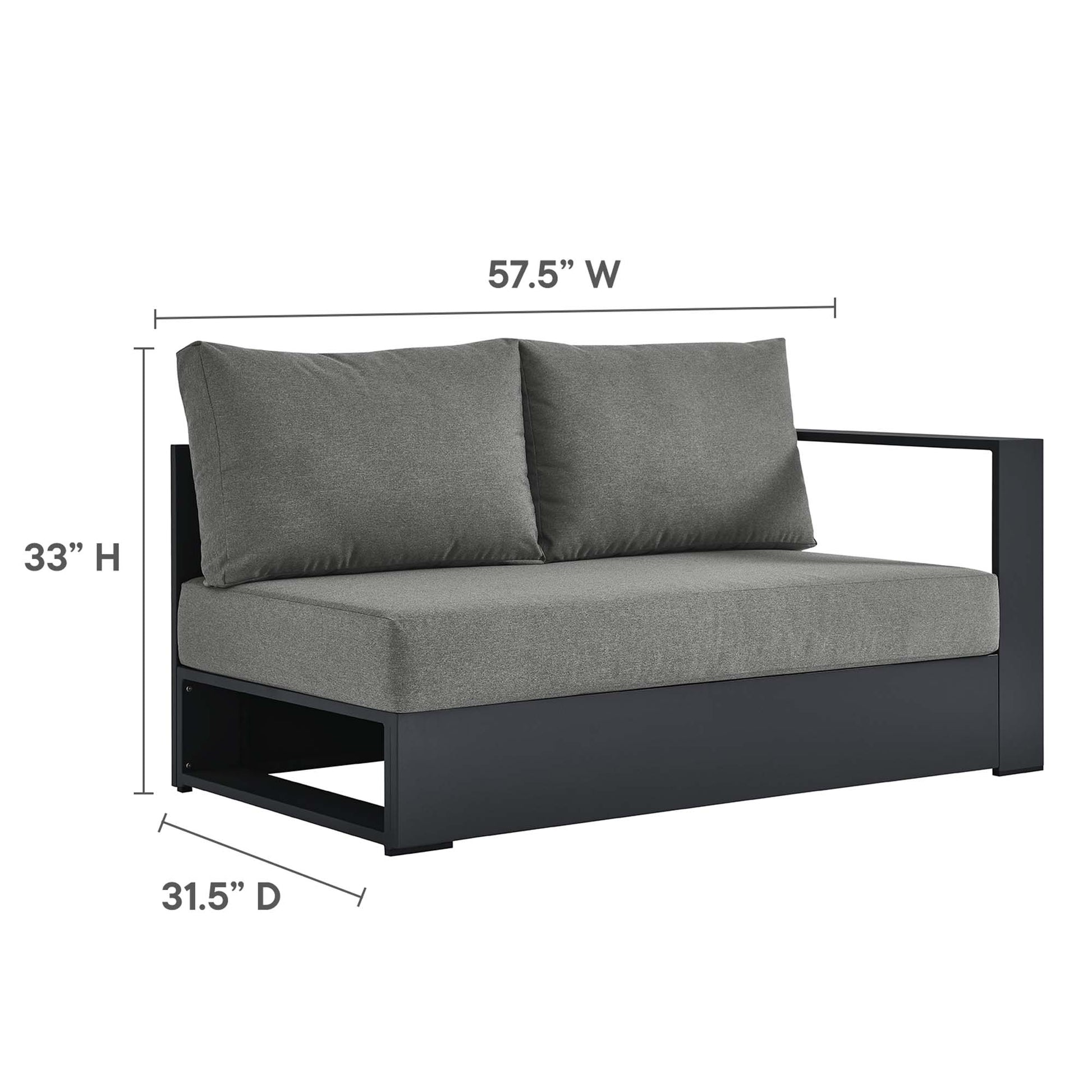 Tahoe Outdoor Patio Powder-Coated Aluminum Modular Right-Facing Loveseat - Gray Gray