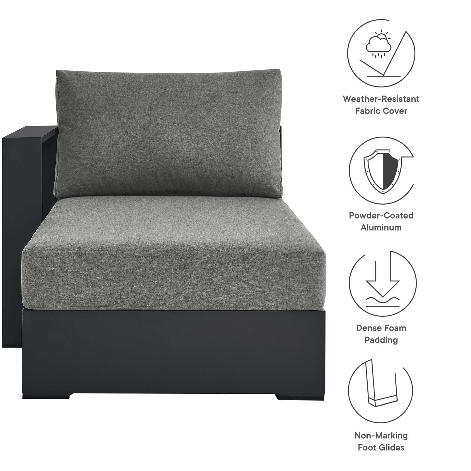 Tahoe Outdoor Patio Powder-Coated Aluminum Modular Left-Facing Chaise Lounge - Gray Gray