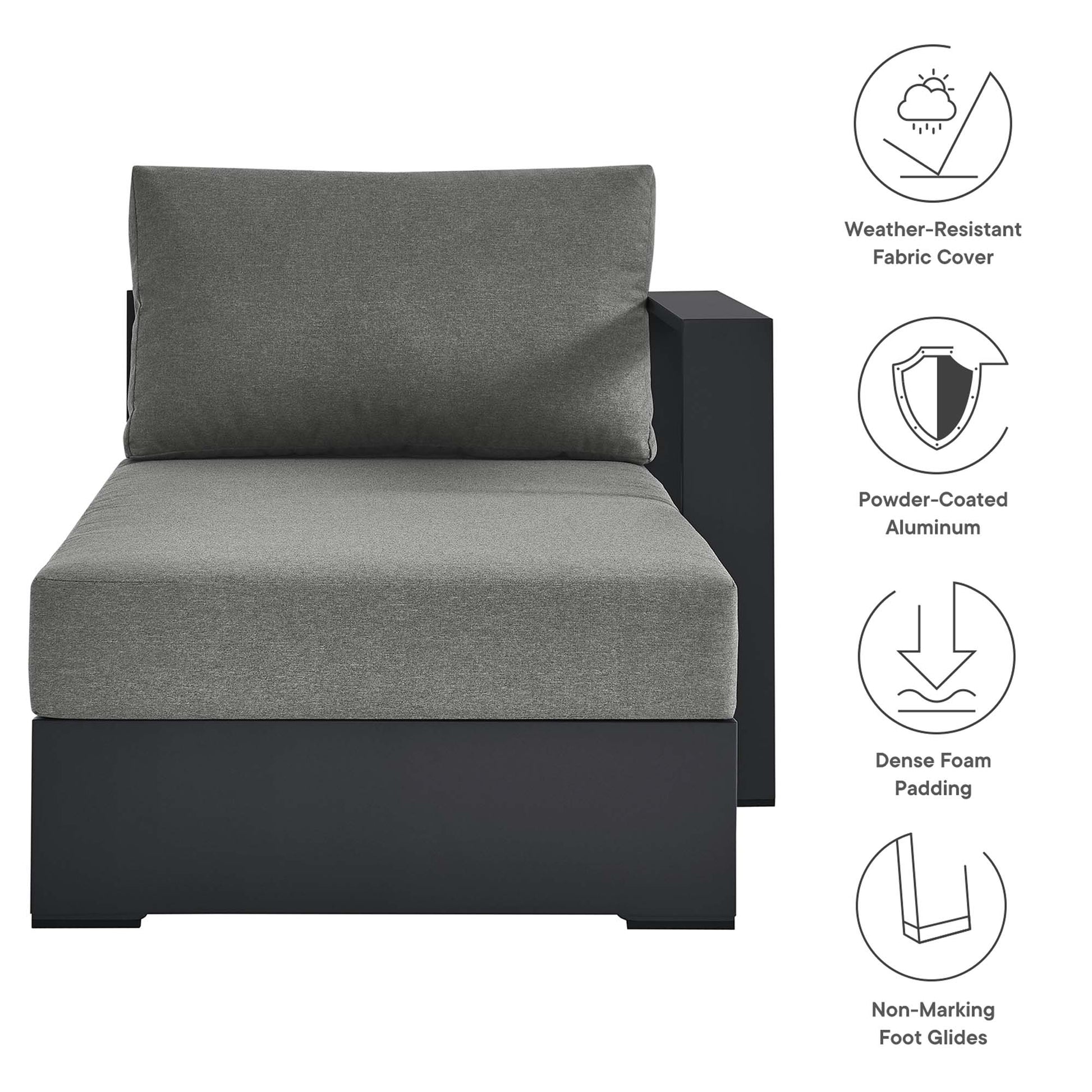 Tahoe Outdoor Patio Powder-Coated Aluminum Modular Right-Facing Chaise Lounge - Gray Gray