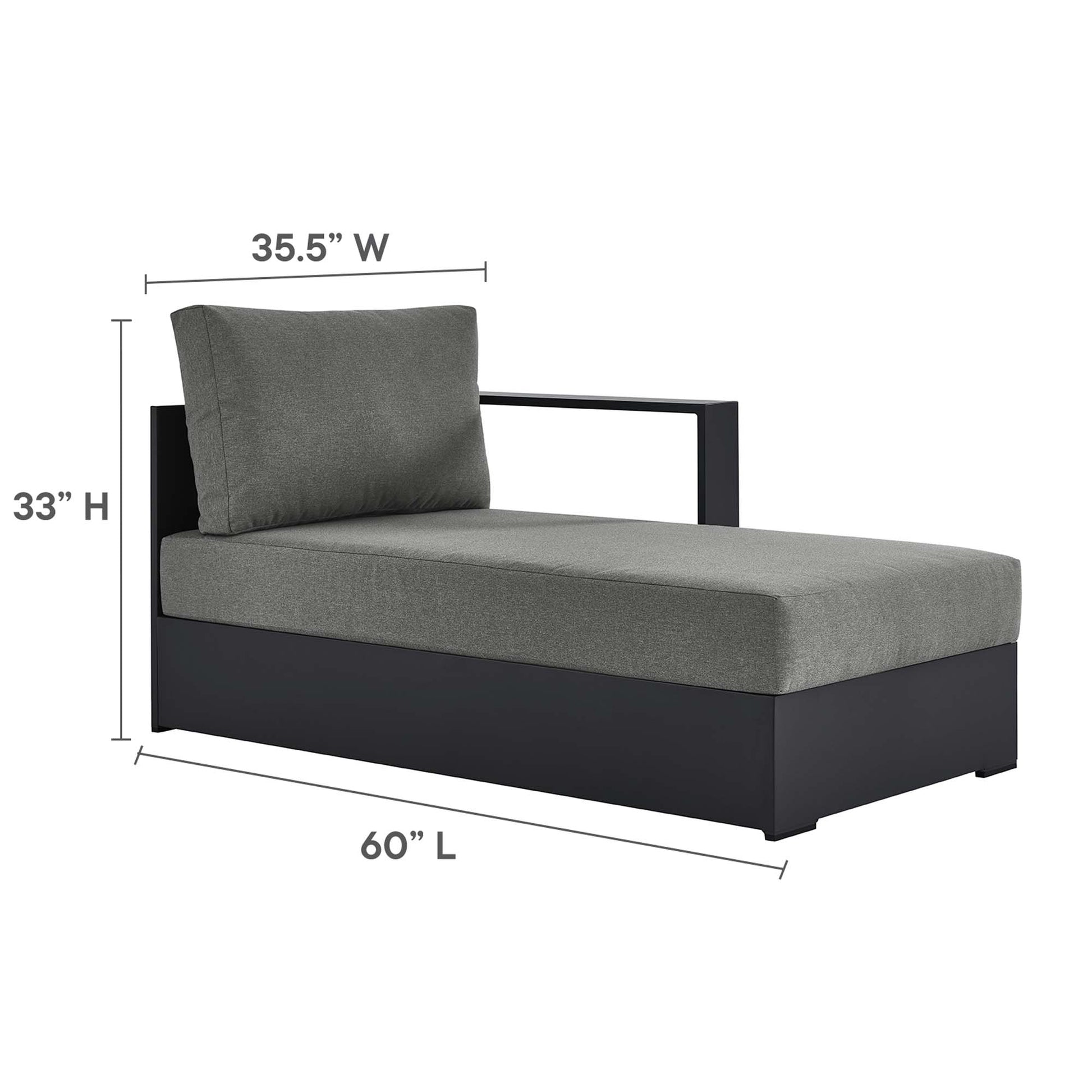 Tahoe Outdoor Patio Powder-Coated Aluminum Modular Right-Facing Chaise Lounge - Gray White