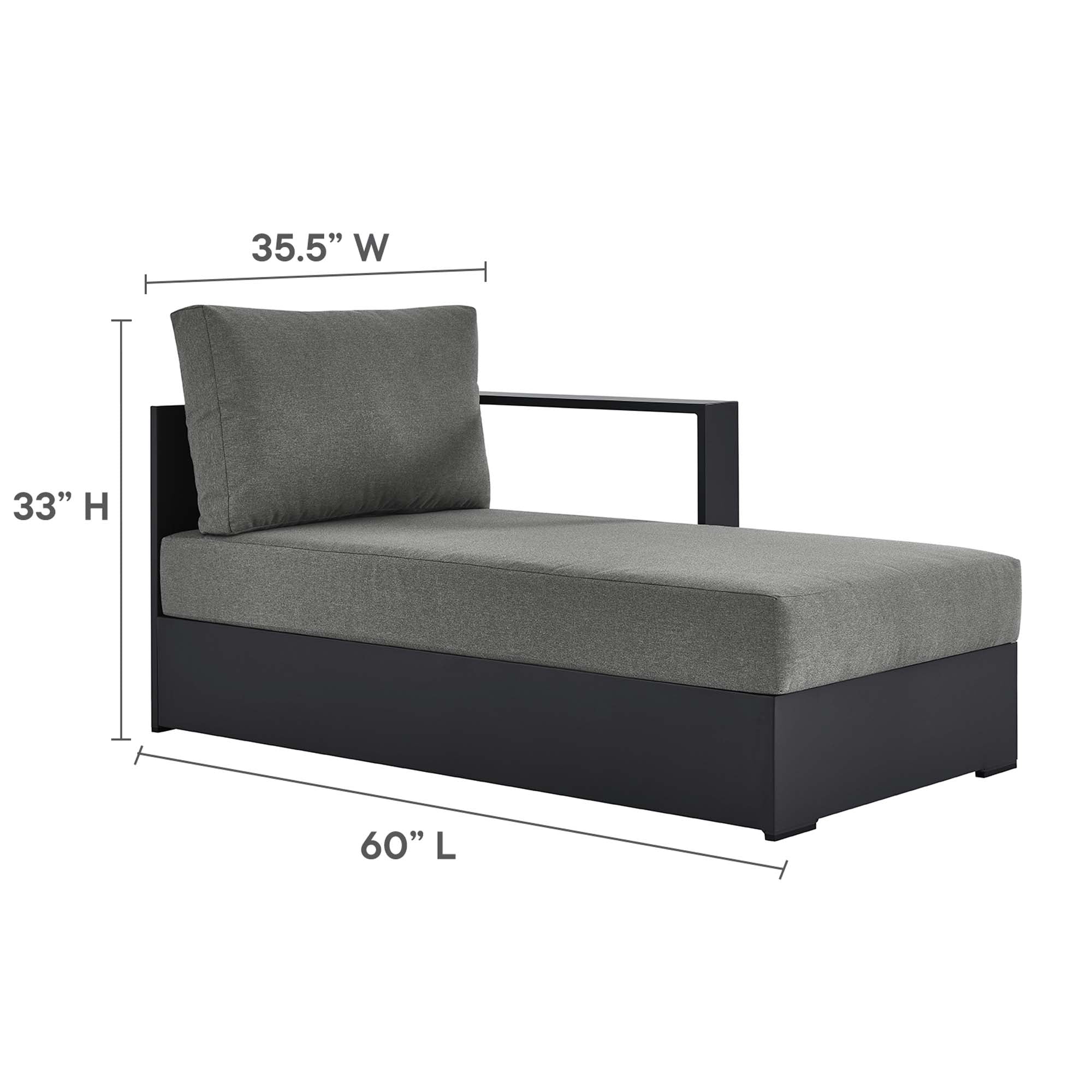 Tahoe Outdoor Patio Powder-Coated Aluminum Modular Right-Facing Chaise Lounge - Gray White