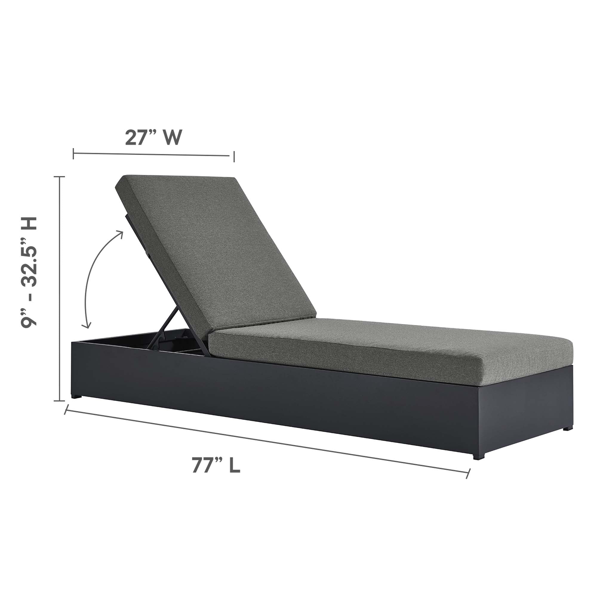 Tahoe Outdoor Patio Powder-Coated Aluminum Chaise Lounge Chair - Gray Gray