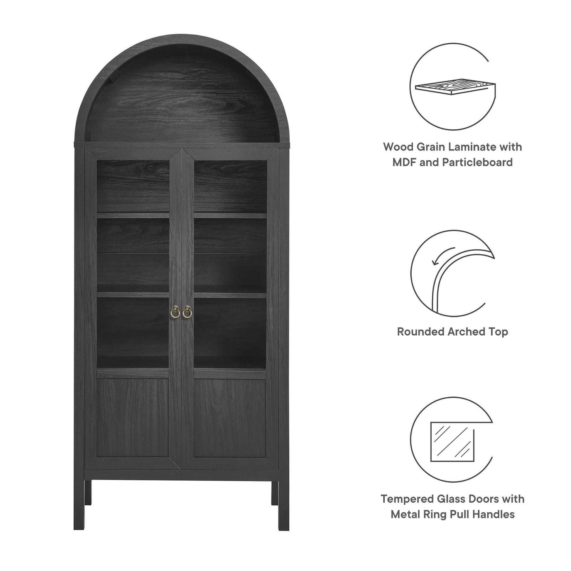 Tessa Tall Arched Storage Display Cabinet - Oak