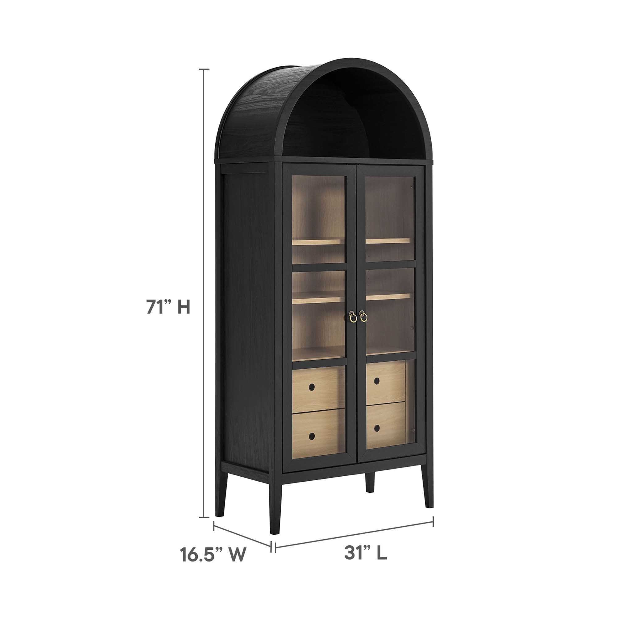 Nolan Tall Arched Storage Display Cabinet - Light Oak