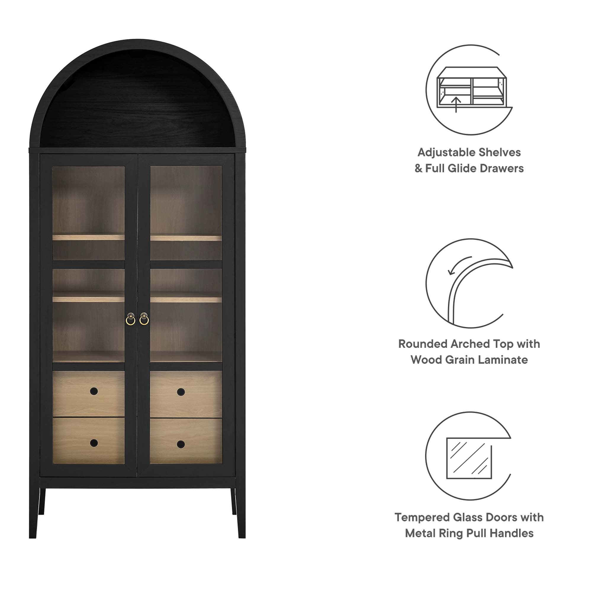 Nolan Tall Arched Storage Display Cabinet - Walnut Hickory