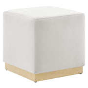 Tilden 17" Square Performance Velvet Upholstered Ottoman - Alabaster Natural