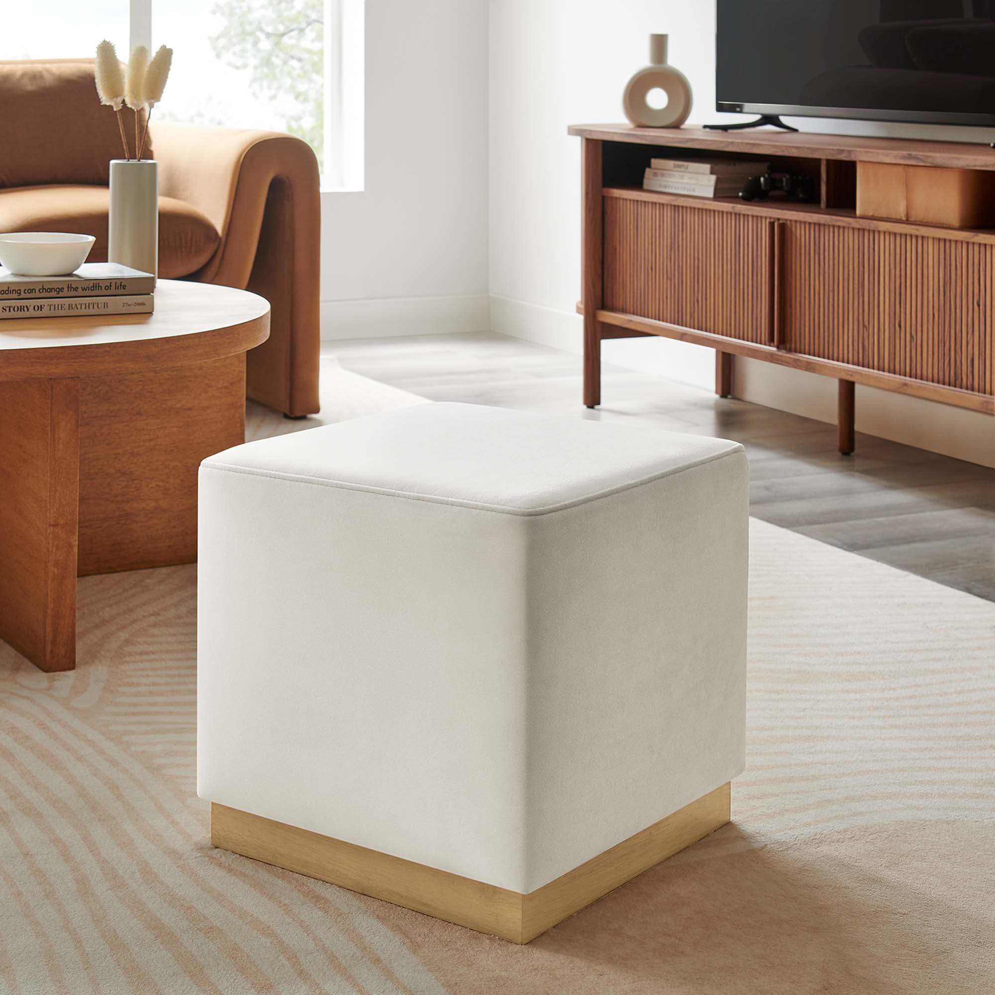 Tilden 17" Square Performance Velvet Upholstered Ottoman