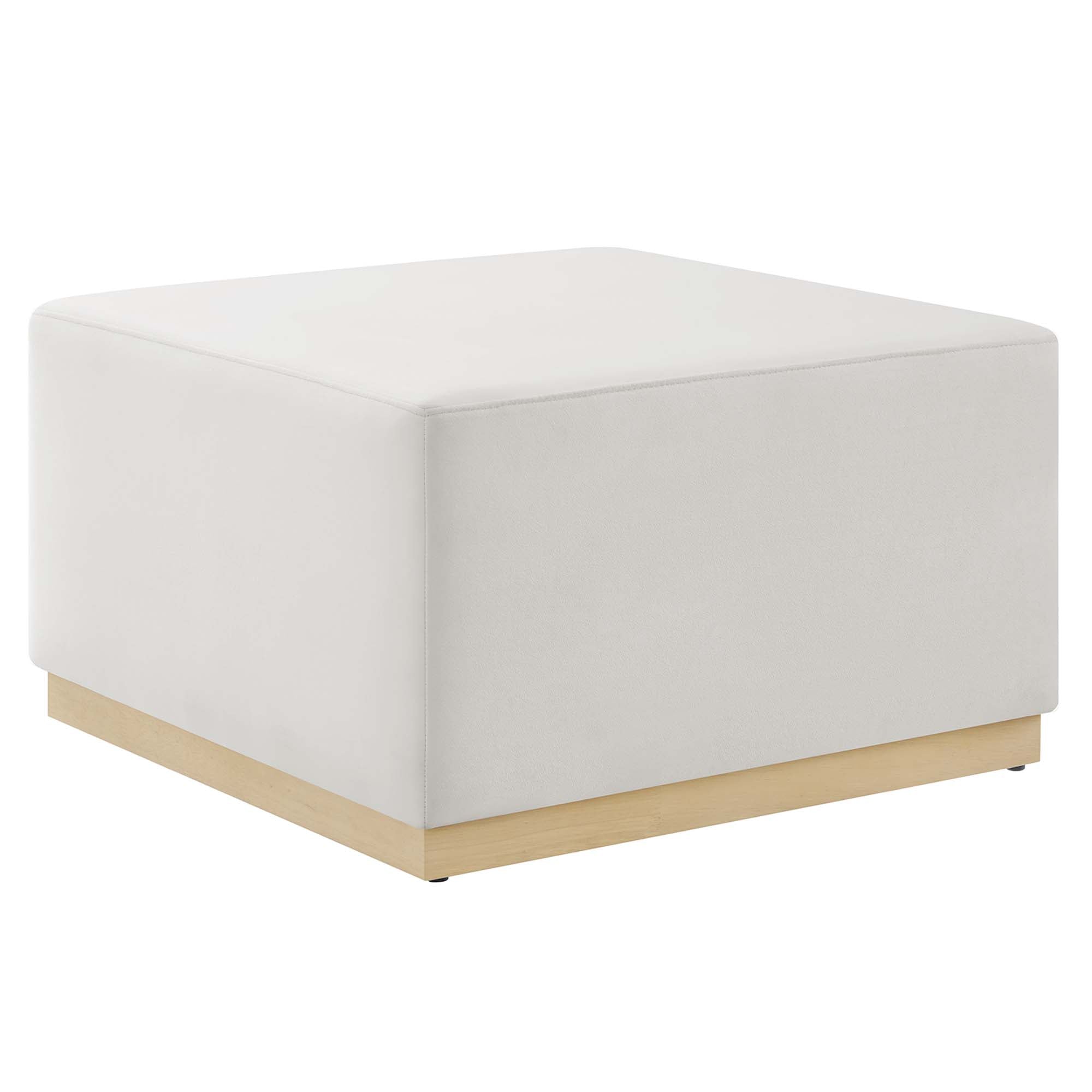 Tilden Large 28" Square Performance Velvet Upholstered Ottoman - Alabaster Natural