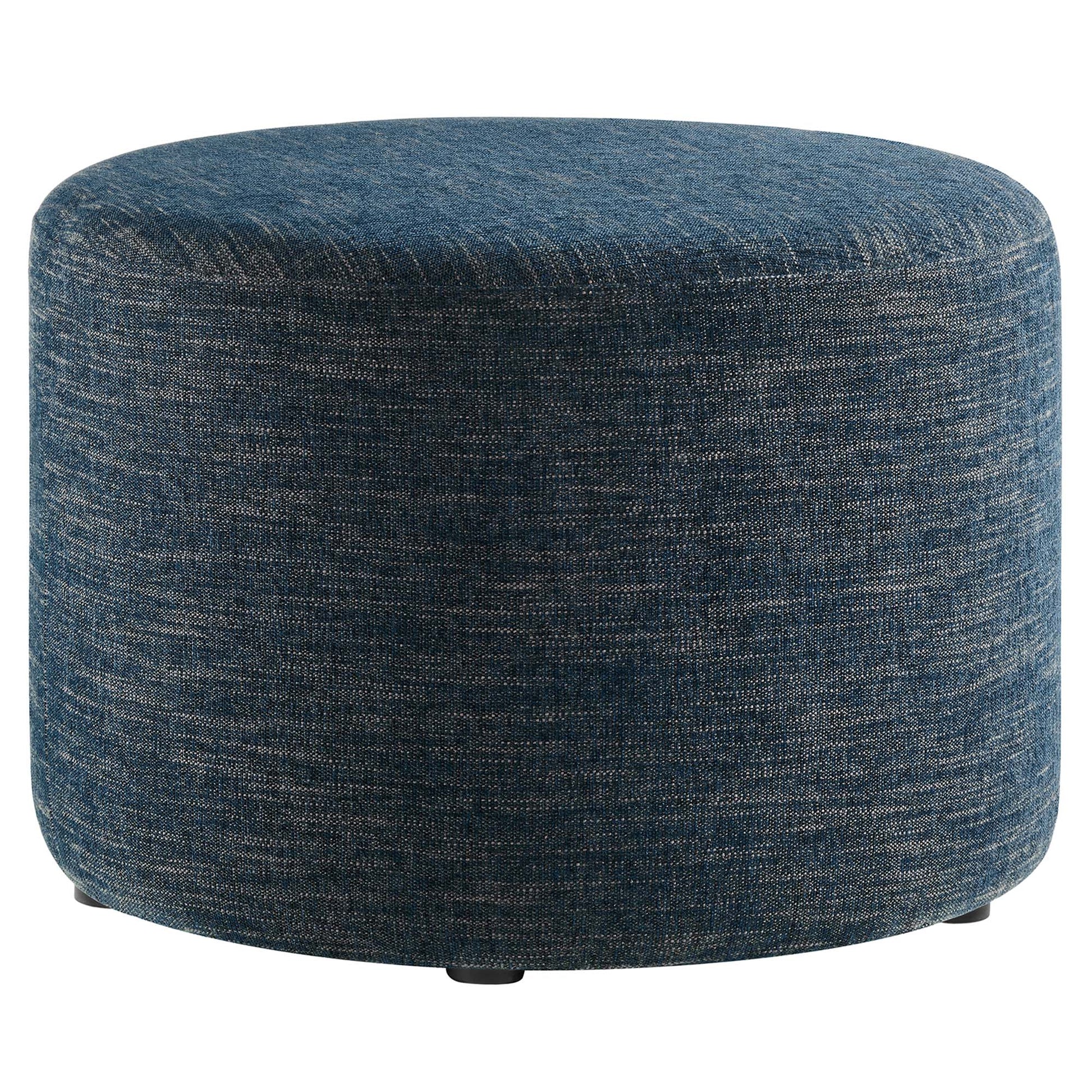 Callum Large 23" Round Woven Heathered Fabric Upholstered Ottoman - Heathered Weave Azure