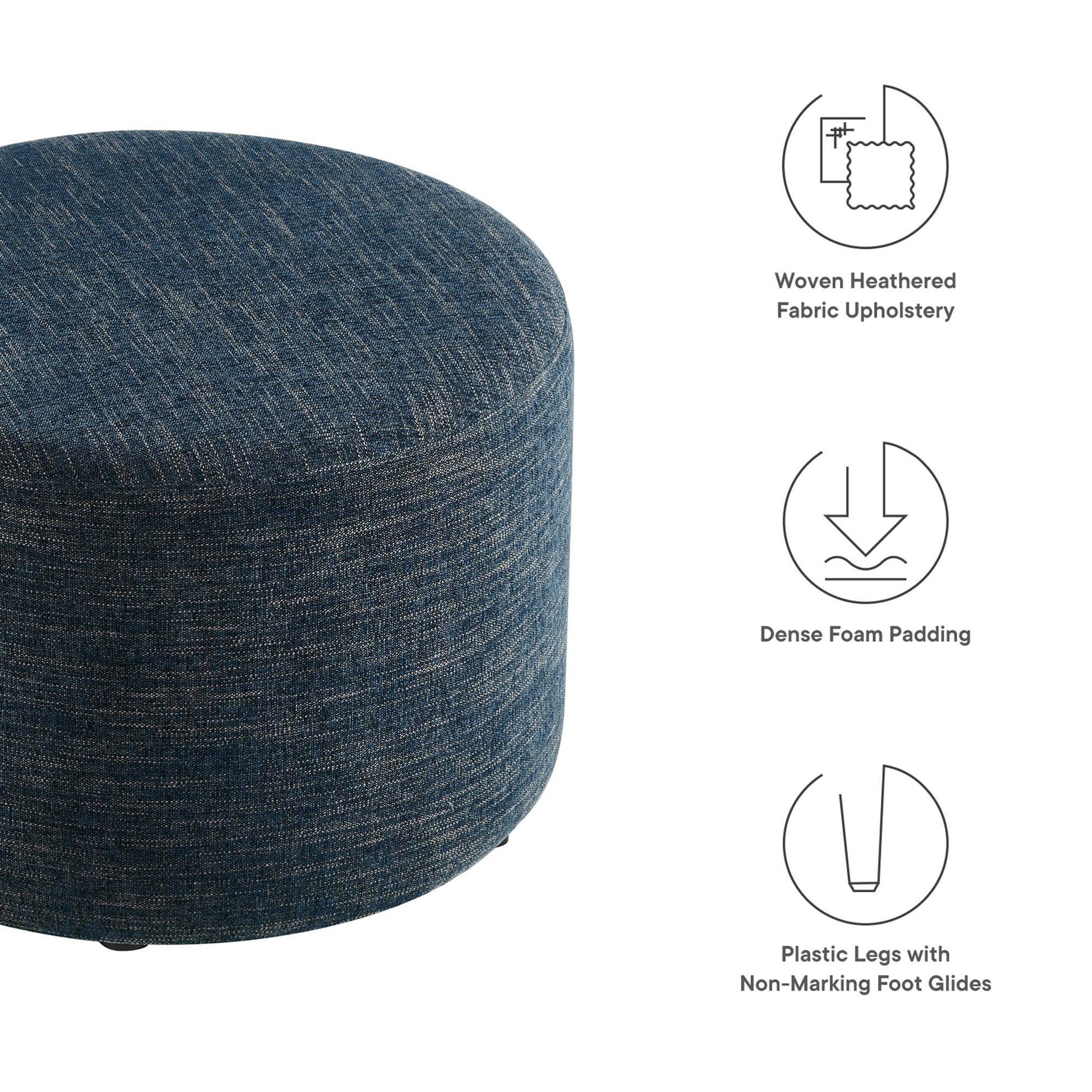 Callum Large 23" Round Woven Heathered Fabric Upholstered Ottoman - Heathered Weave Ivory