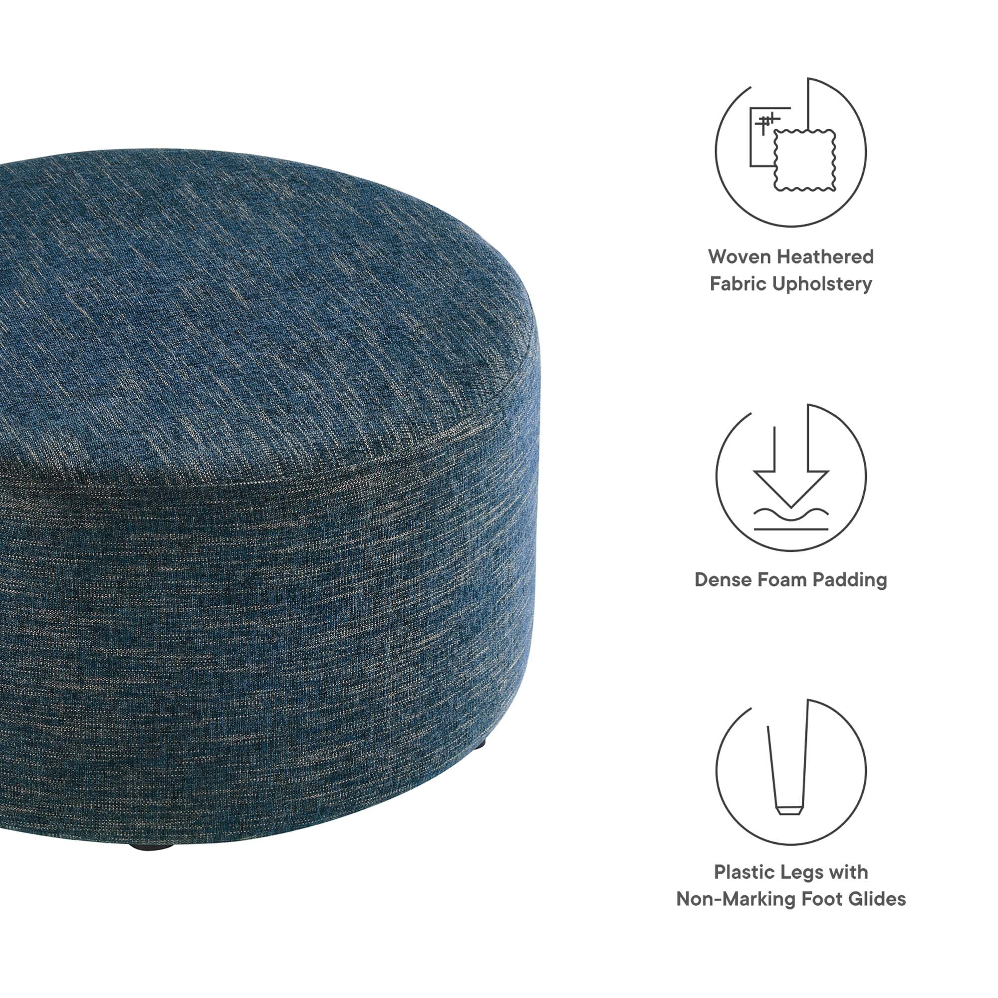 Callum Large 29" Round Woven Heathered Fabric Upholstered Ottoman - Heathered Weave Ivory