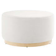 Tilden Large 29" Round Performance Velvet Upholstered Ottoman - Alabaster Natural