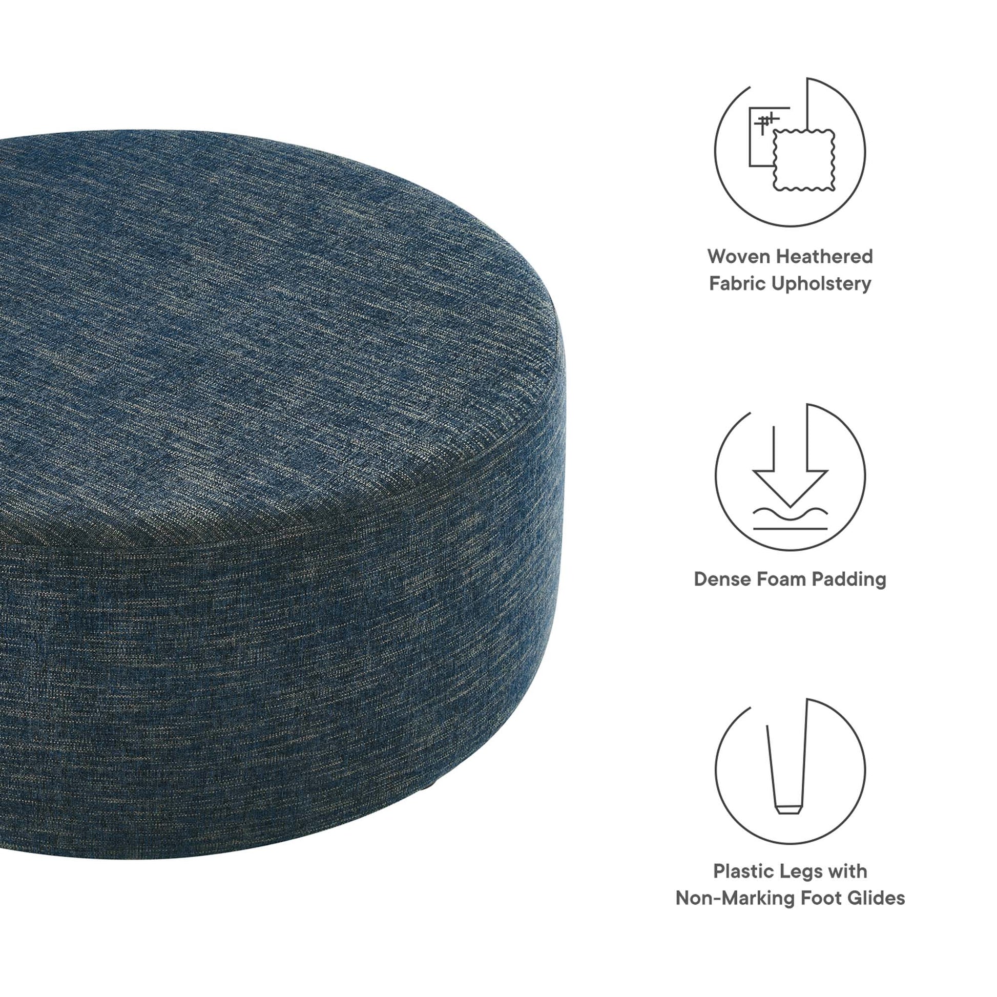 Callum Large 38" Round Woven Heathered Fabric Upholstered Ottoman - Heathered Weave Ivory
